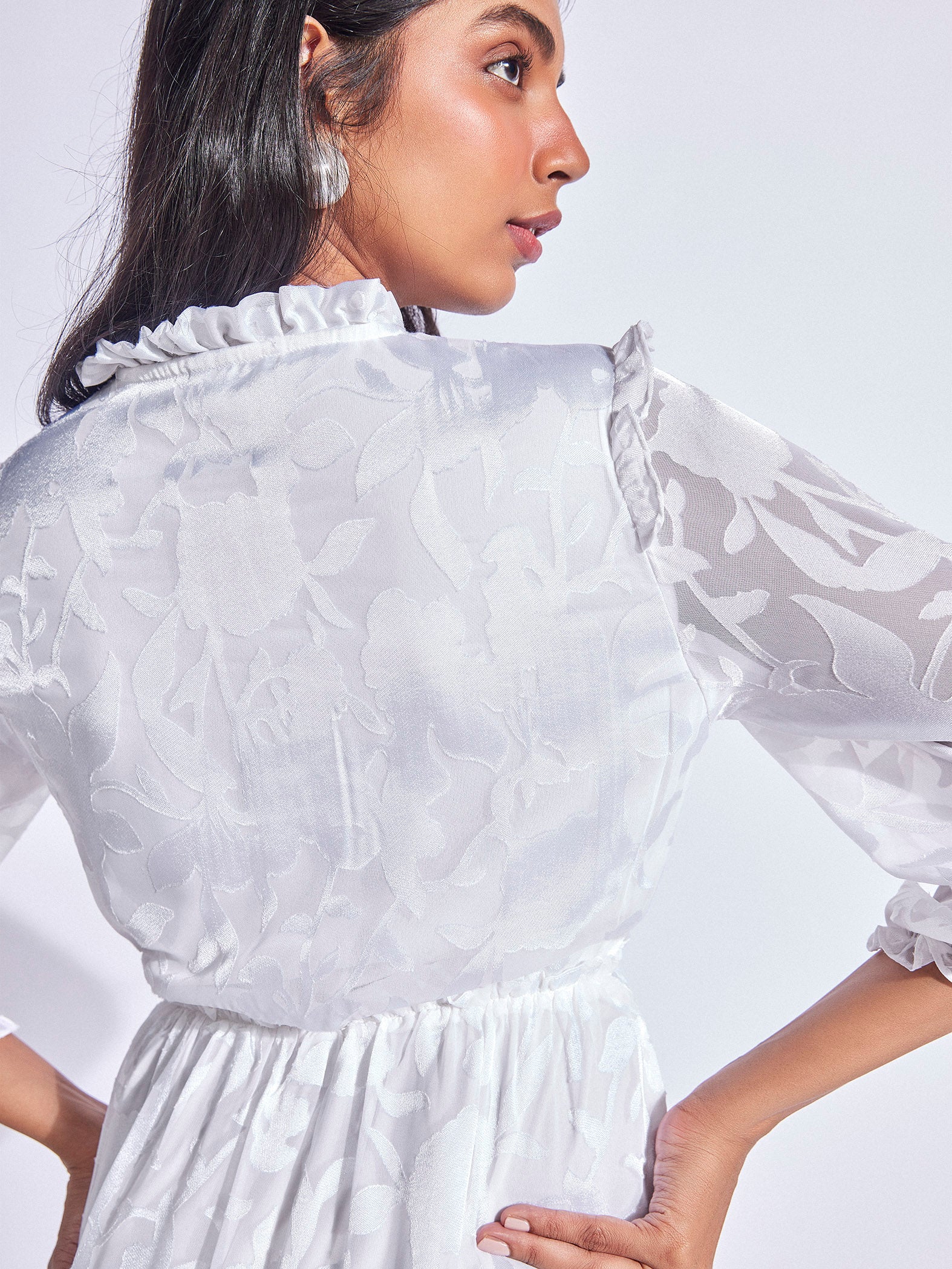 White Burnout Ruffle Dress