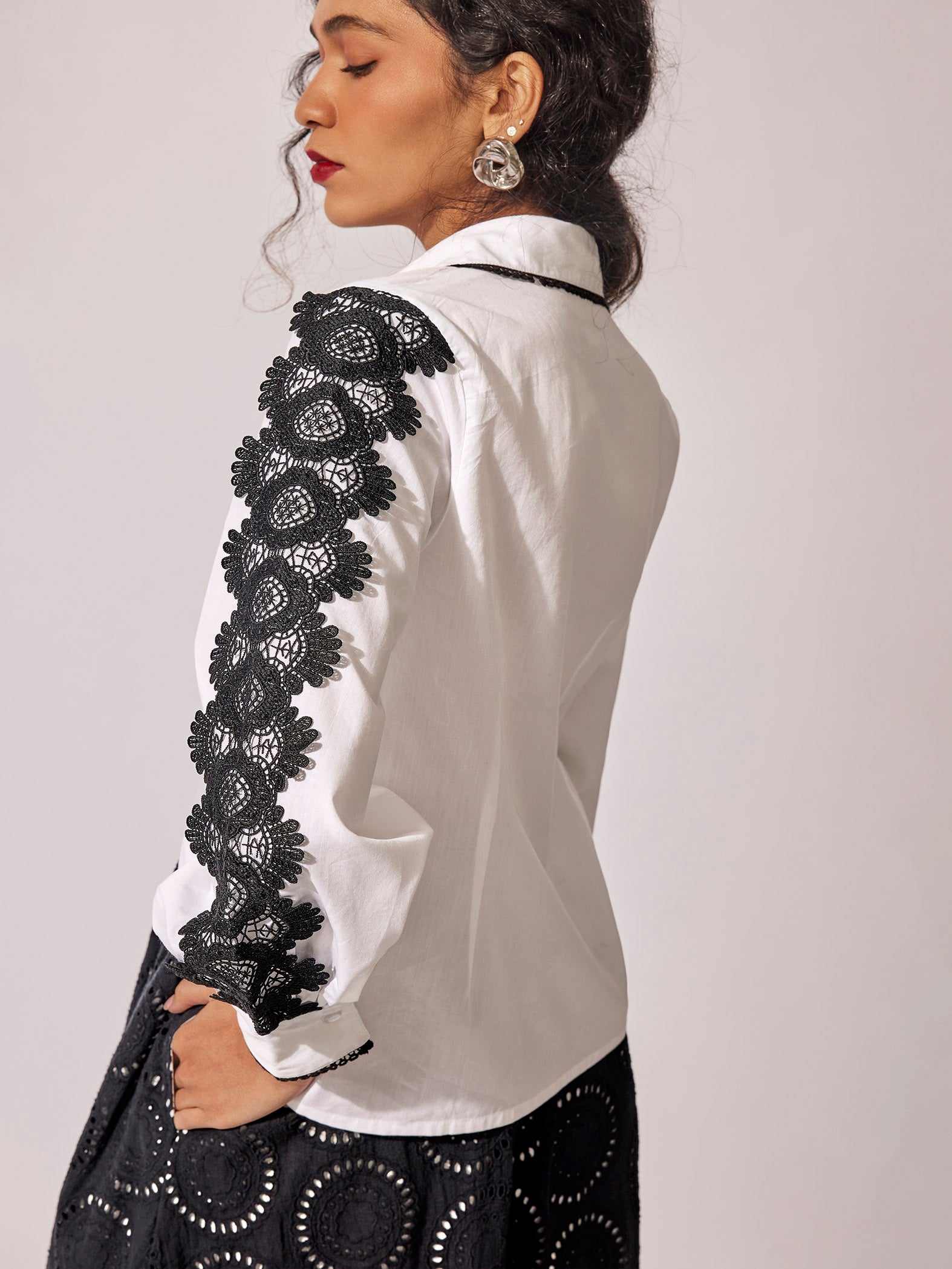 White Contrast Lace Detail Shirt