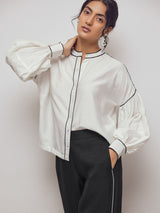 White Contrast Piping Shirt