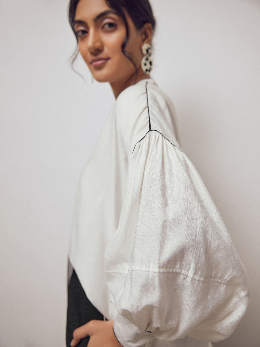 White Contrast Piping Shirt