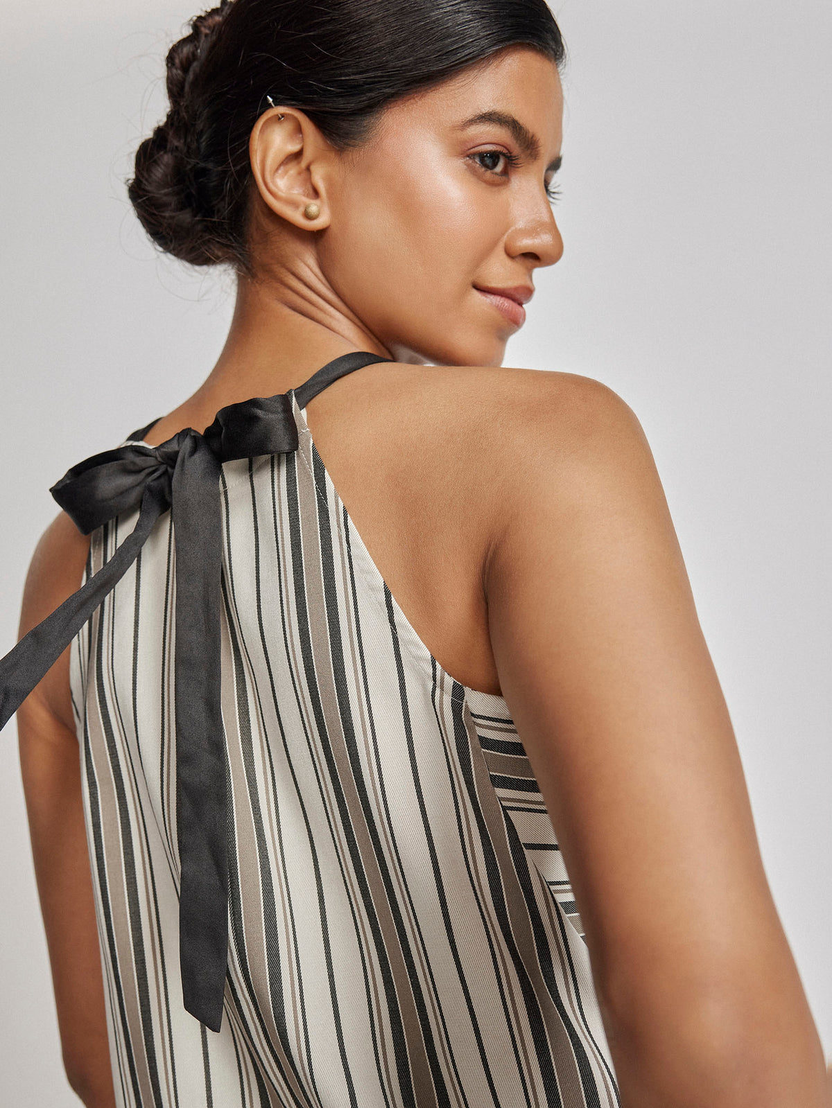 White Contrast Striped Halter Top
