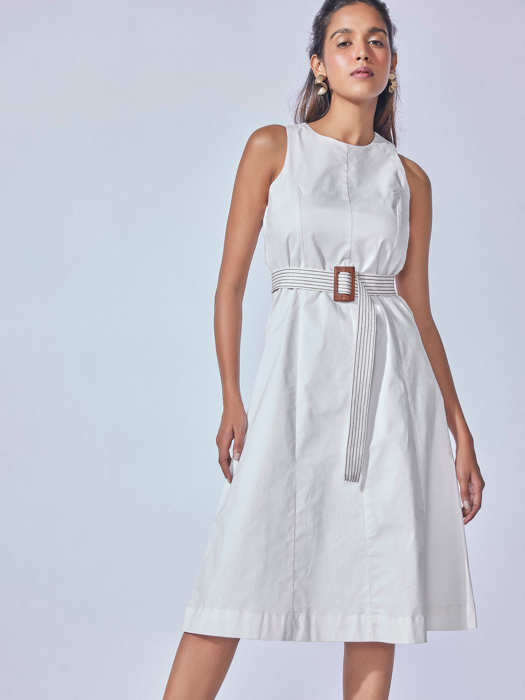 White Cotton Panelled Dress