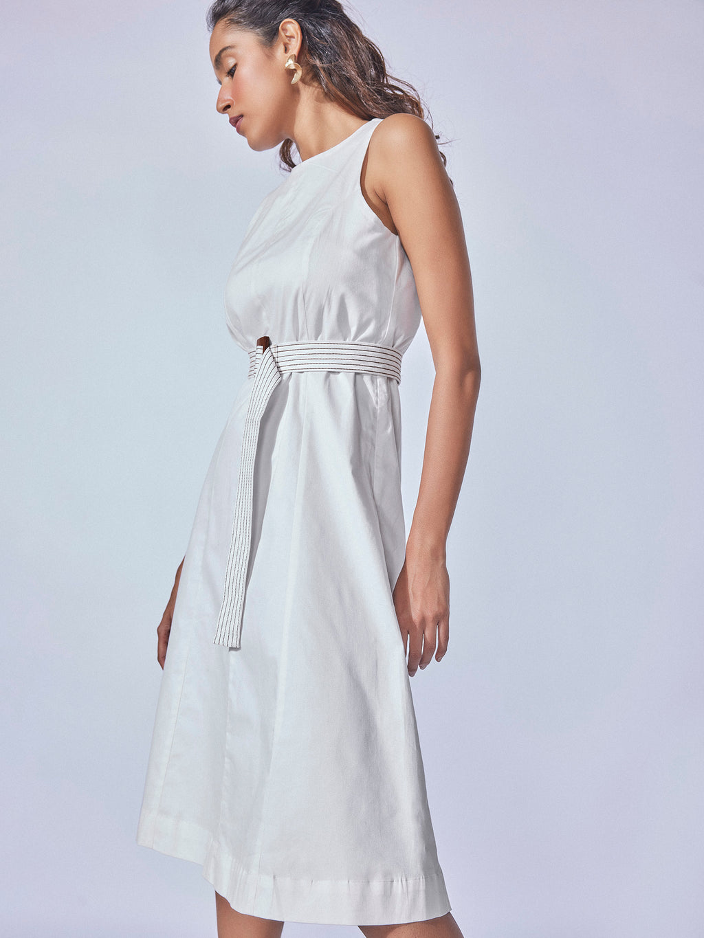 White Cotton Panelled Dress