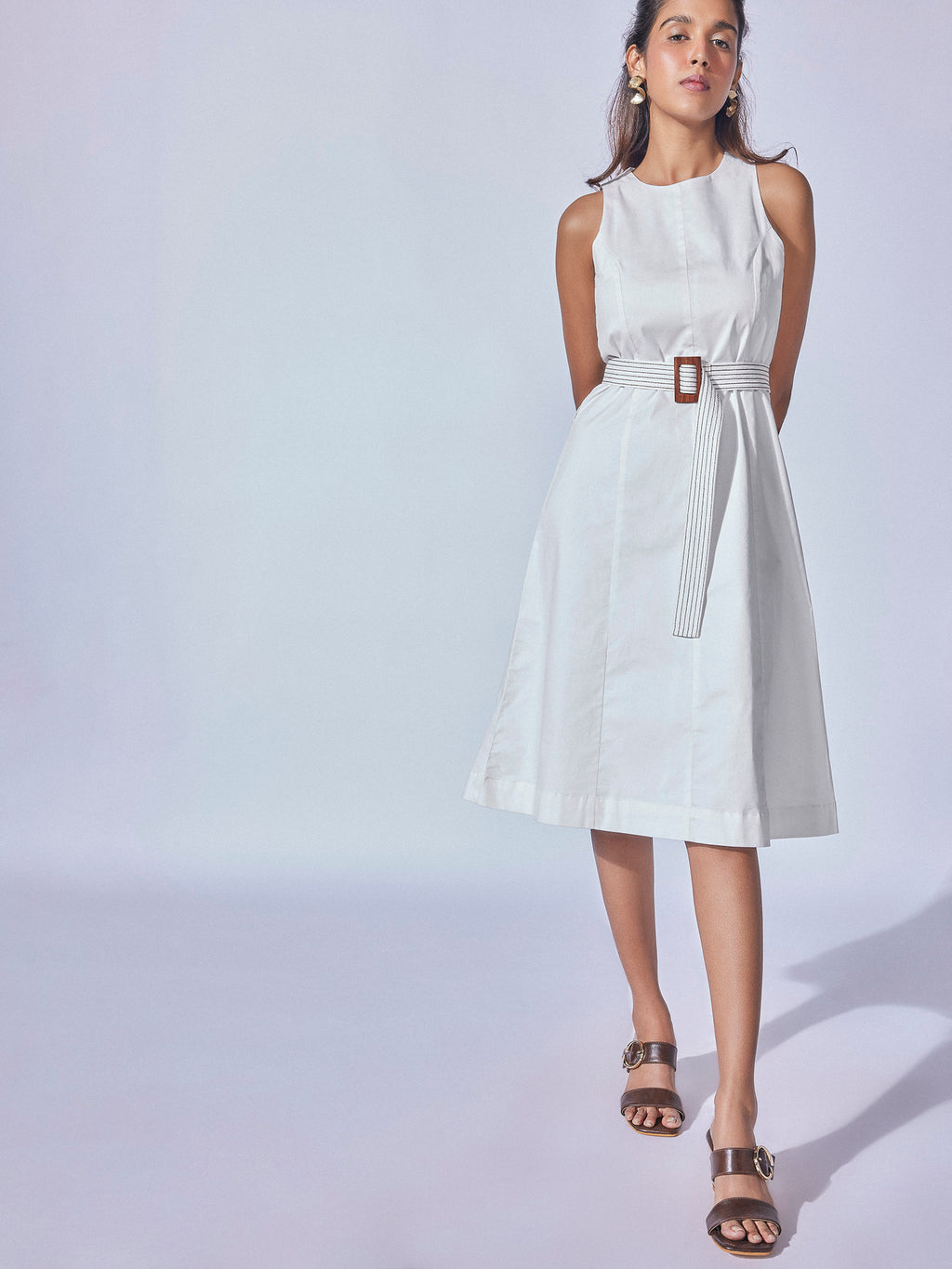 White Cotton Panelled Dress
