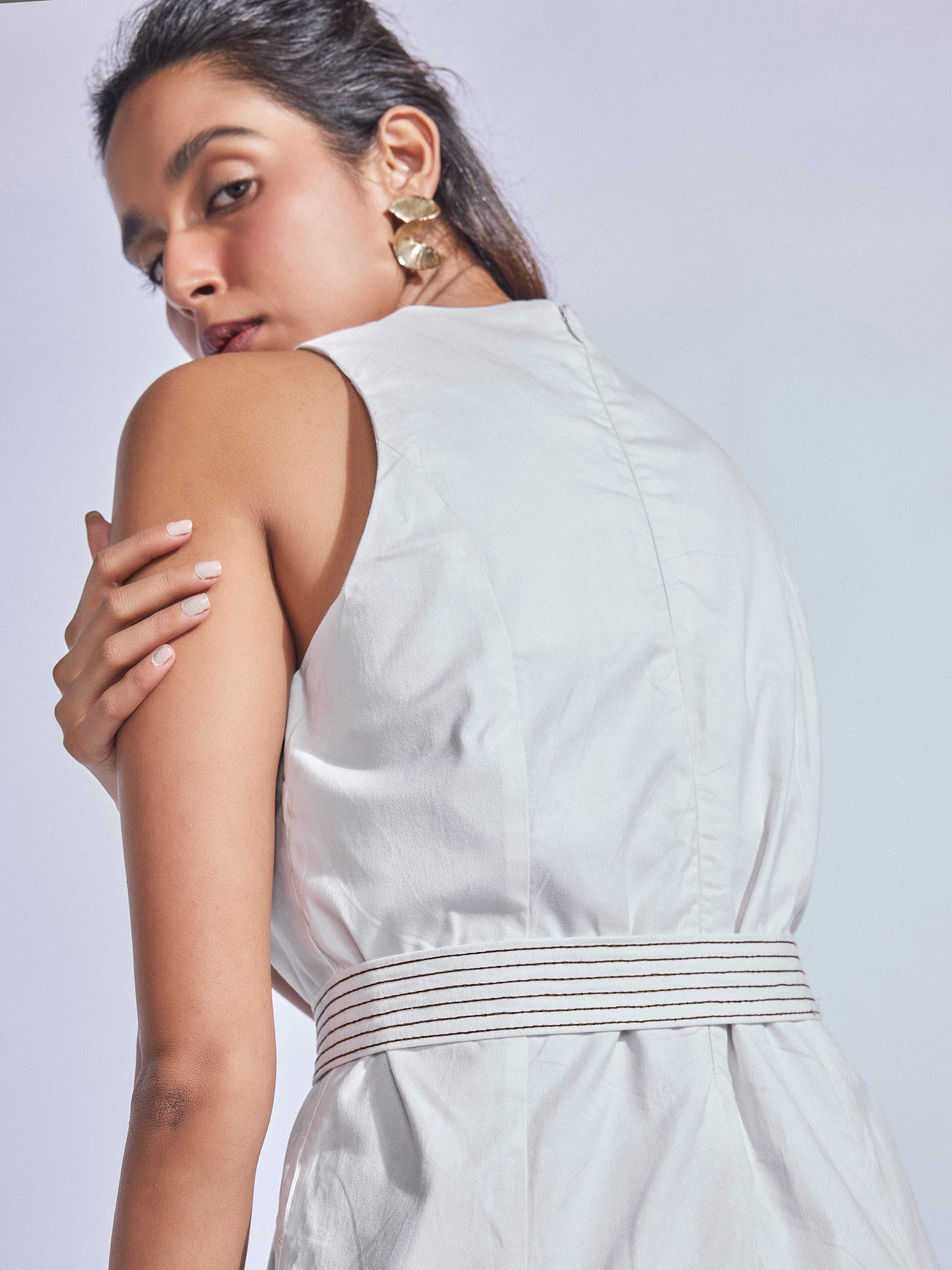White Cotton Panelled Dress