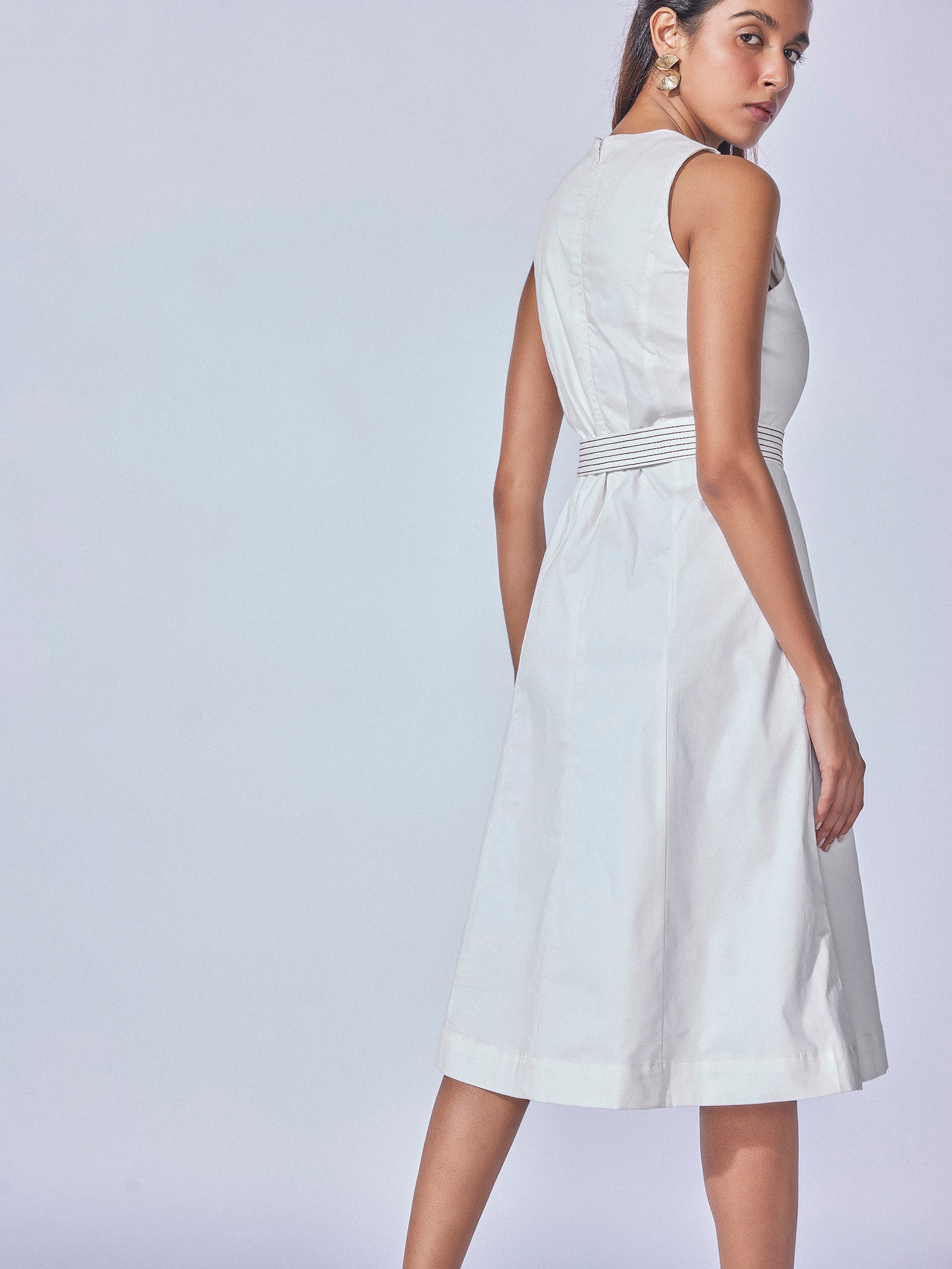 White Cotton Panelled Dress