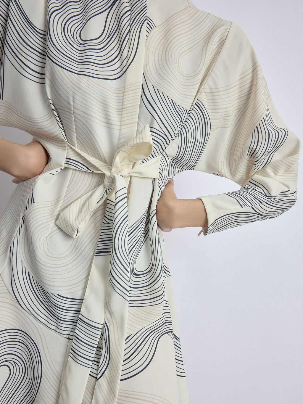 White Groovy Print Front Tie Dress