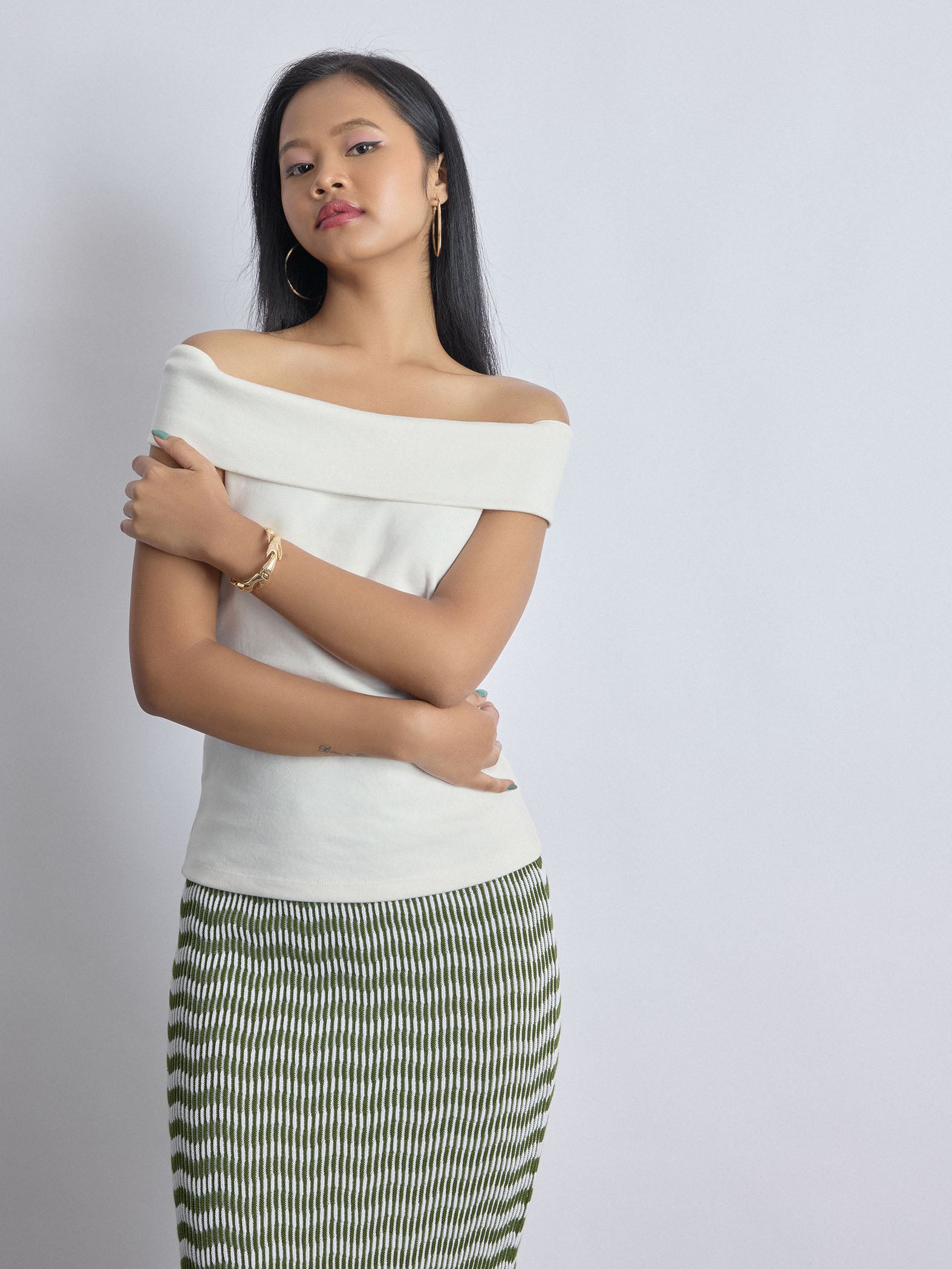 White Knit Off Shoulder Top