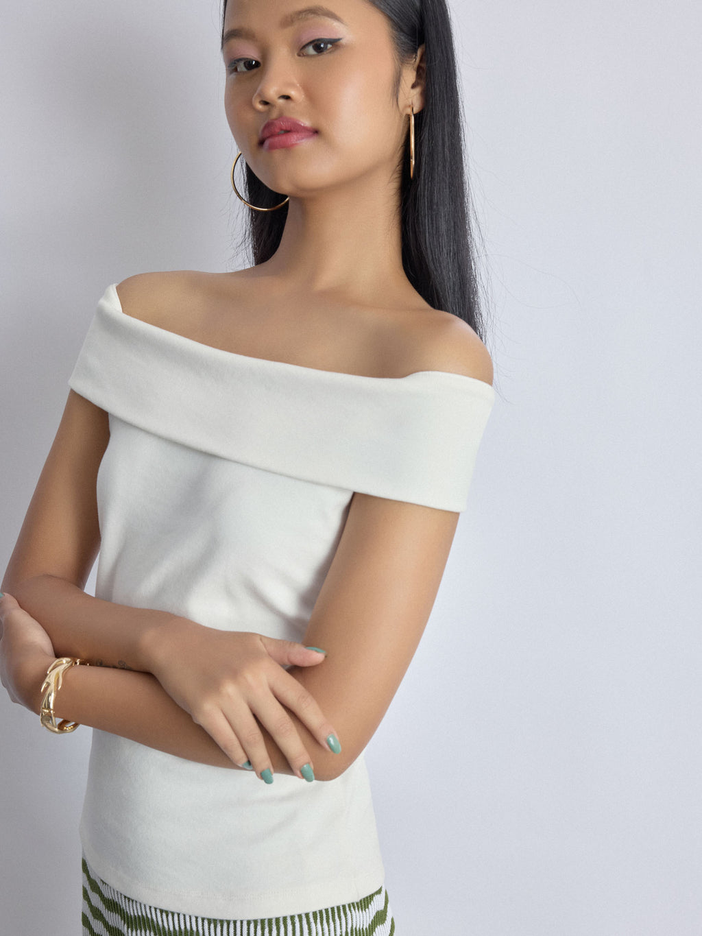 White Knit Off Shoulder Top