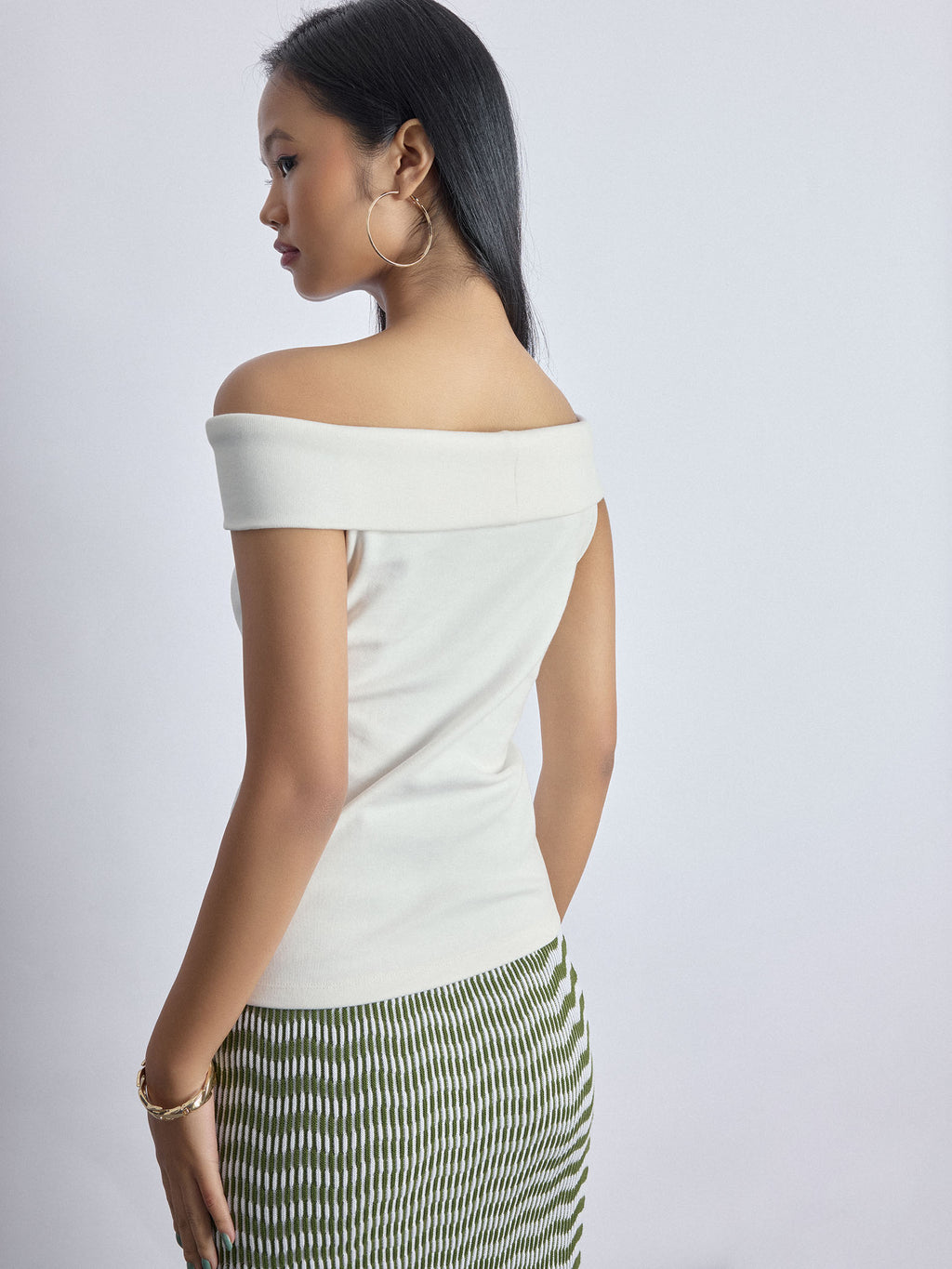 White Knit Off Shoulder Top