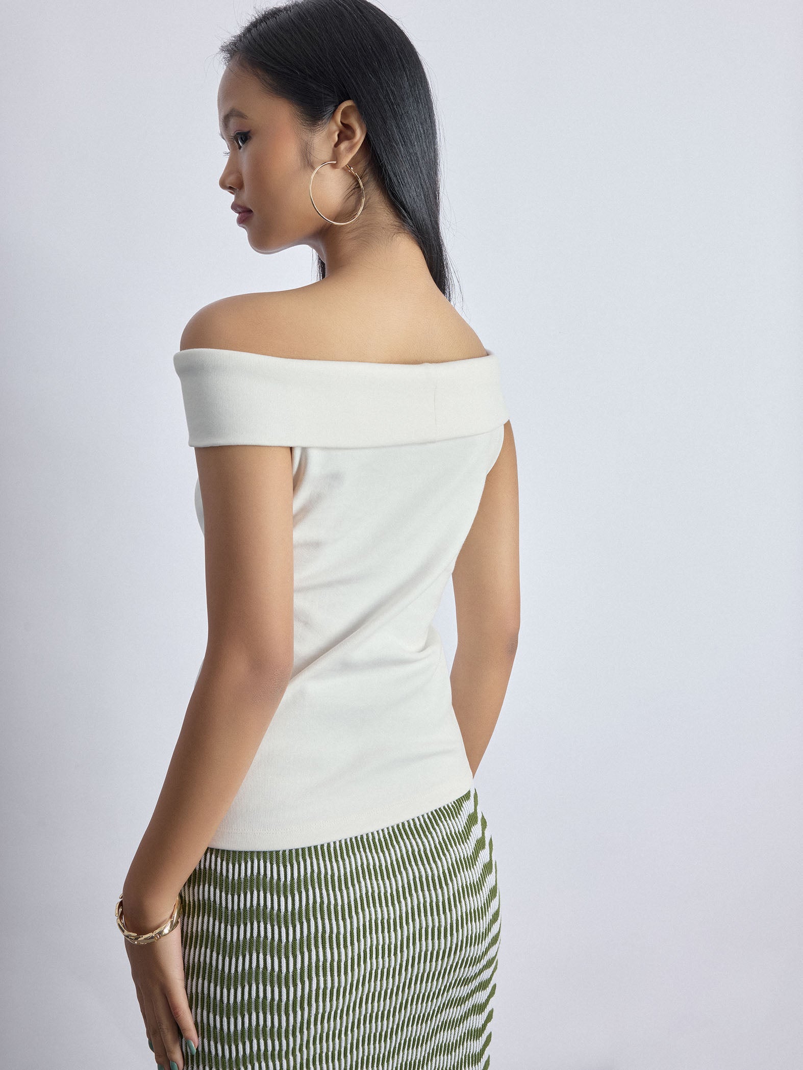 White Knit Off Shoulder Top