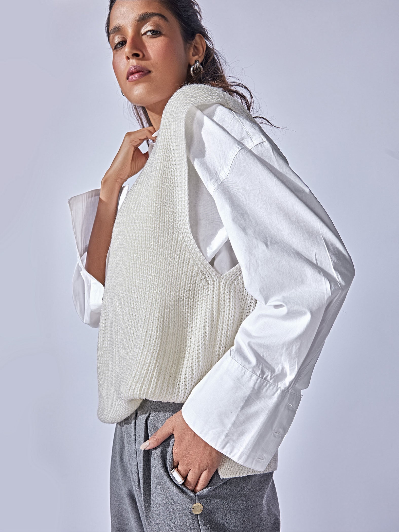 White Knit Side Slit Tank Top