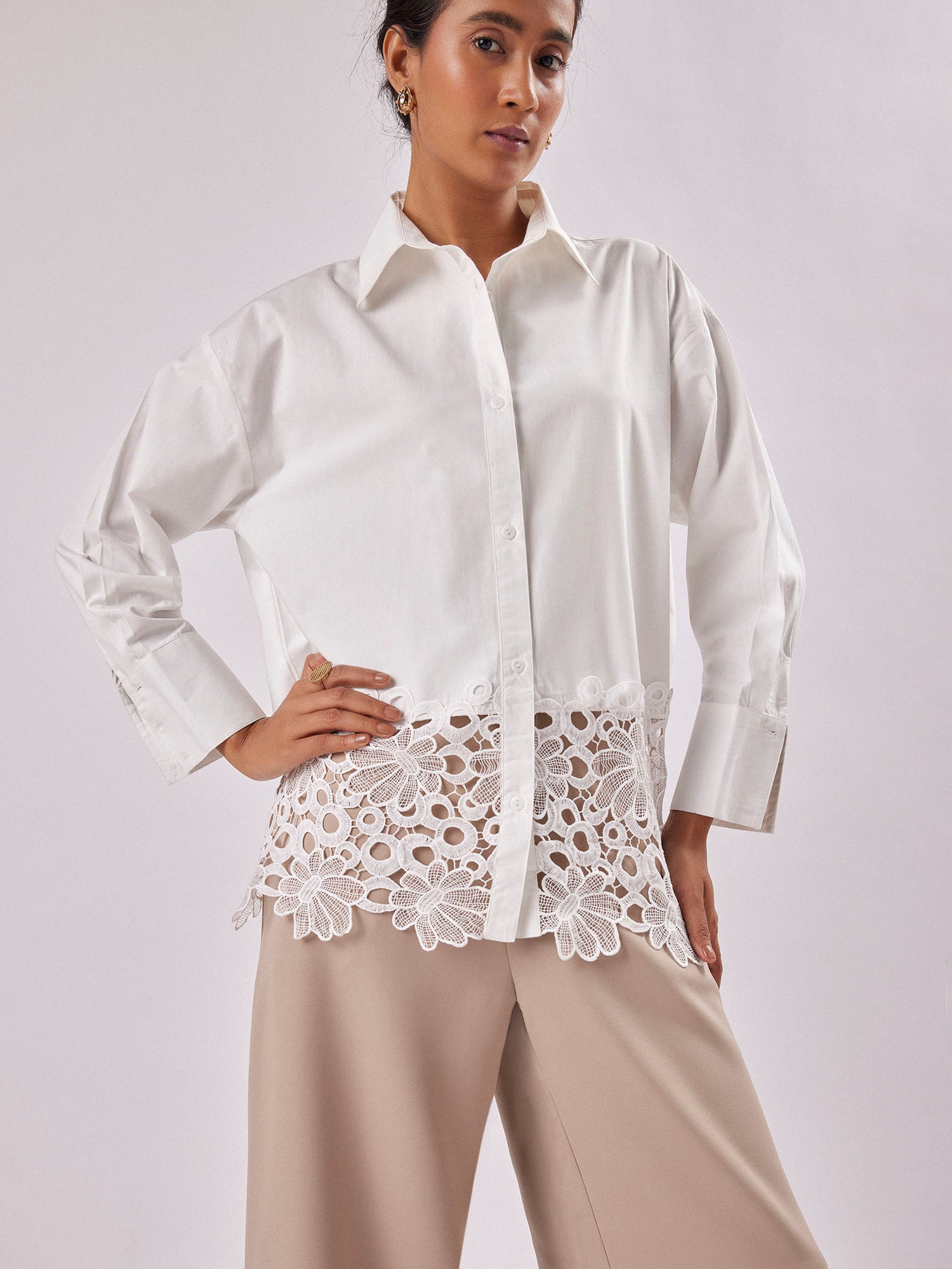 White Lace Hem Shirt