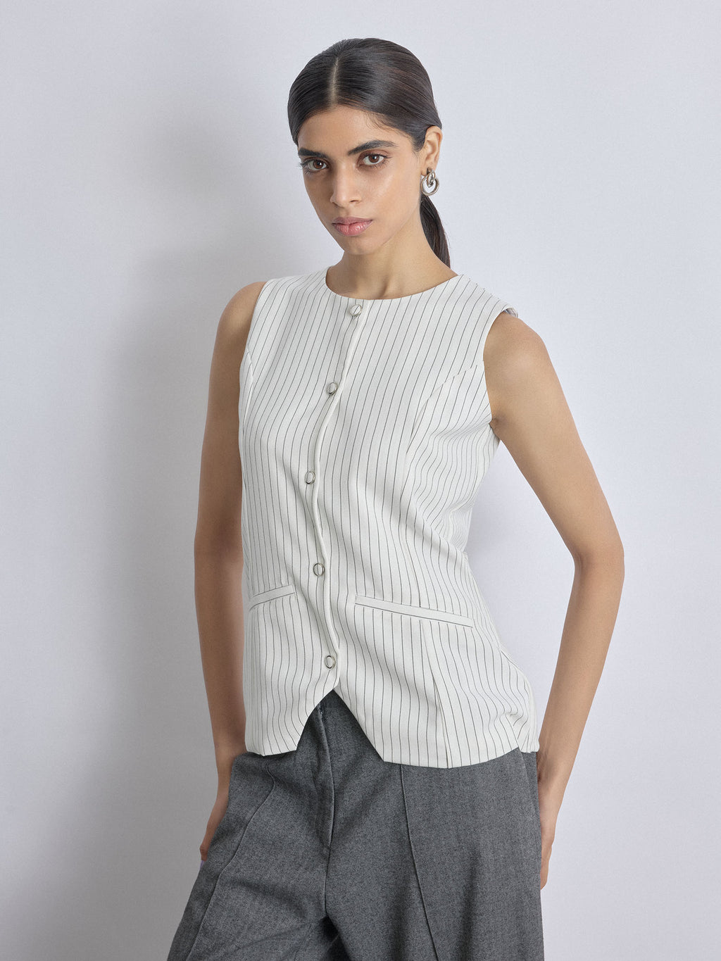 White Pinstripe Long Waistcoat