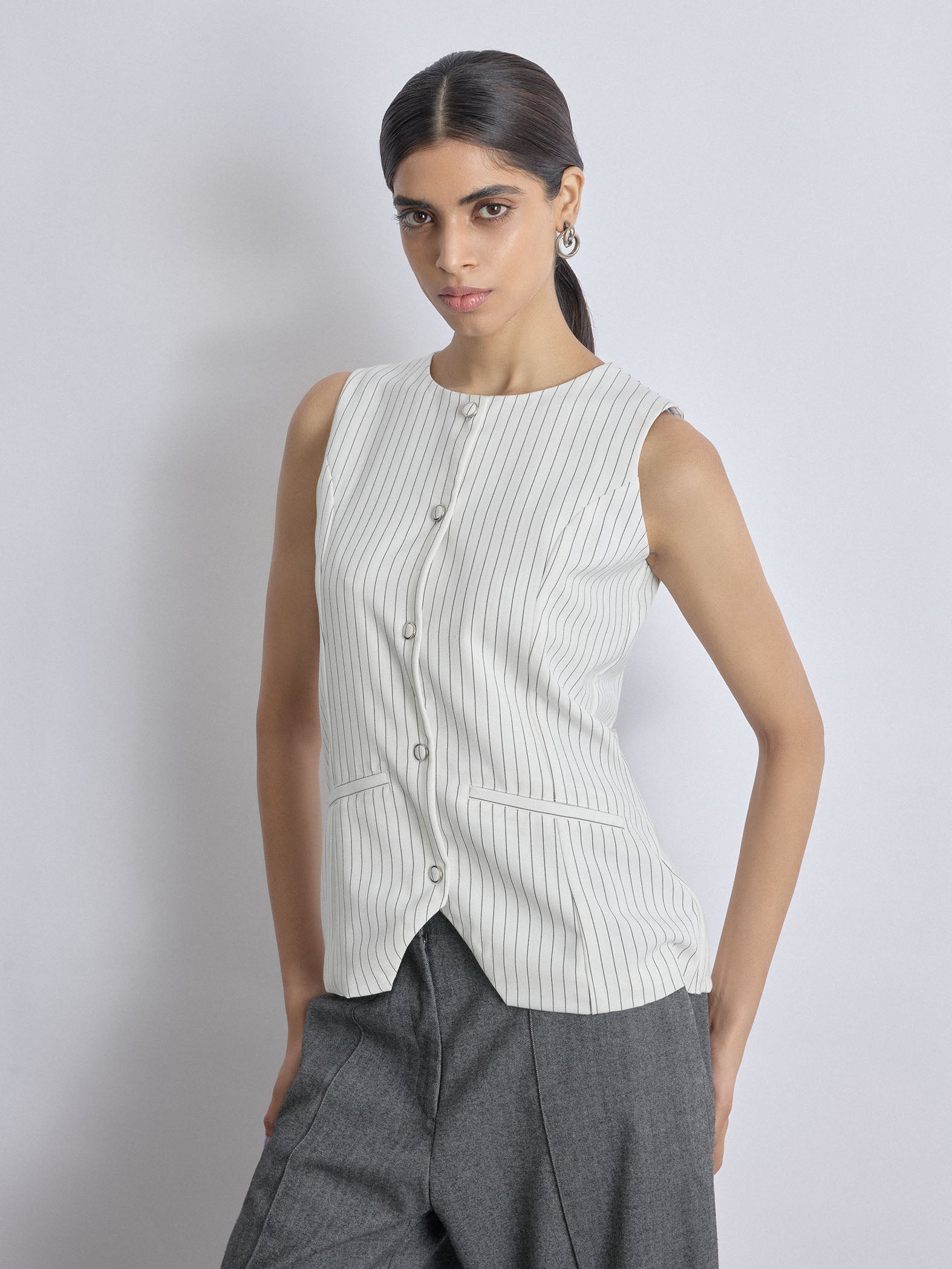 White Pinstripe Long Waistcoat