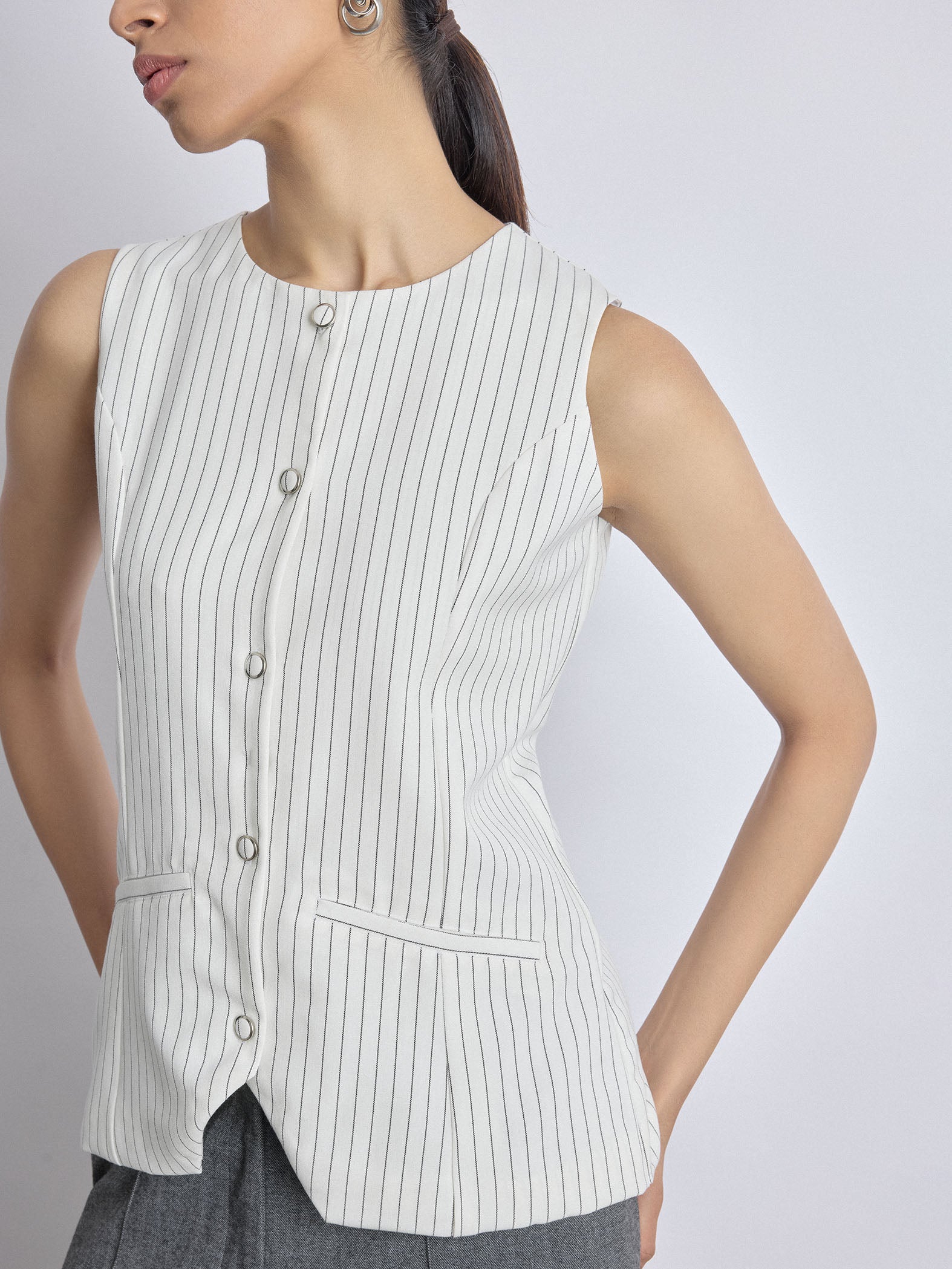 White Pinstripe Long Waistcoat