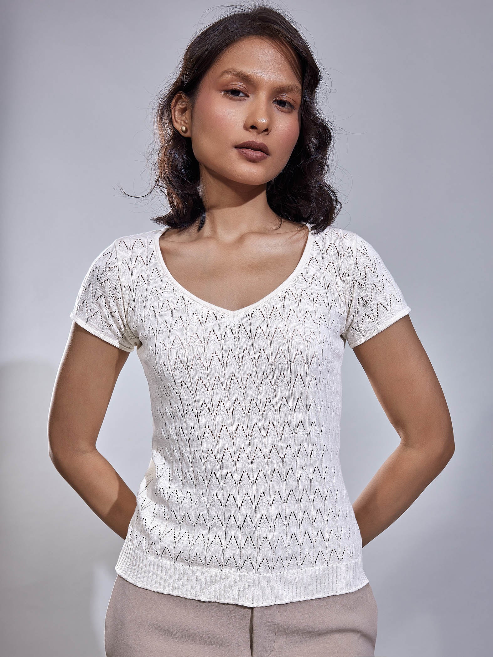 White Pointelle Knit Top