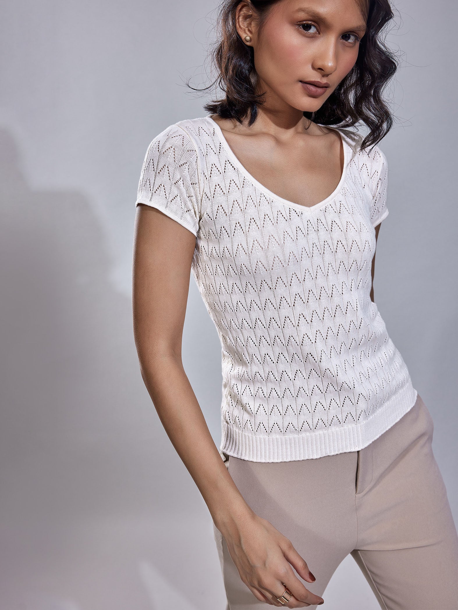 White Pointelle Knit Top