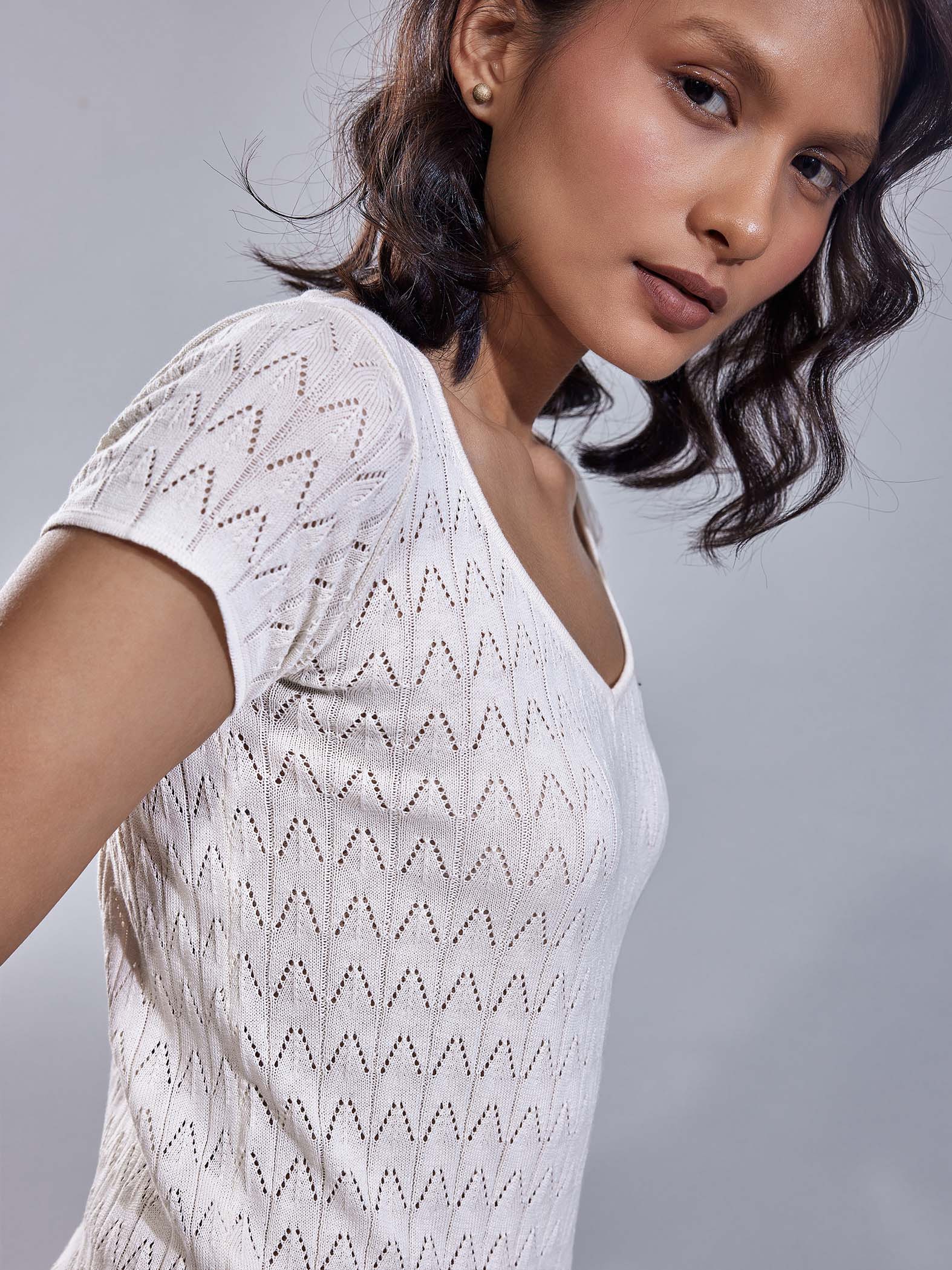 White Pointelle Knit Top