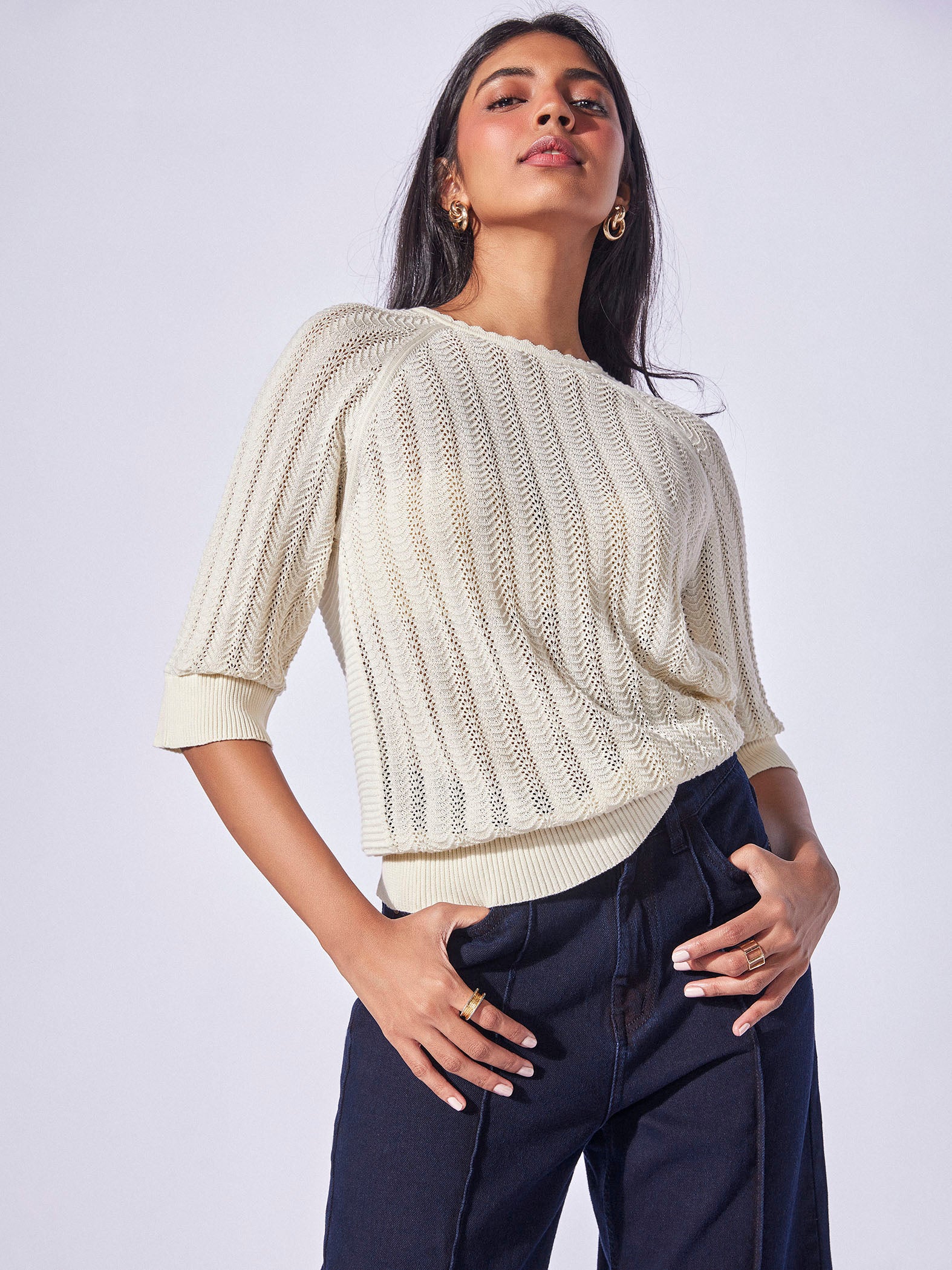 White Scallop Edge Pointelle Top