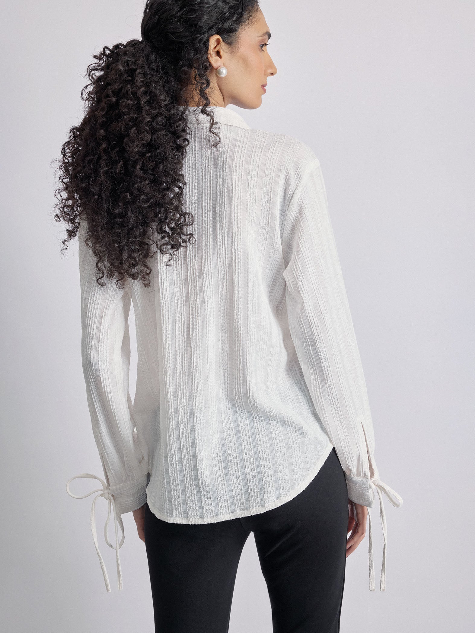 White Sleeve Tie Up Shirt