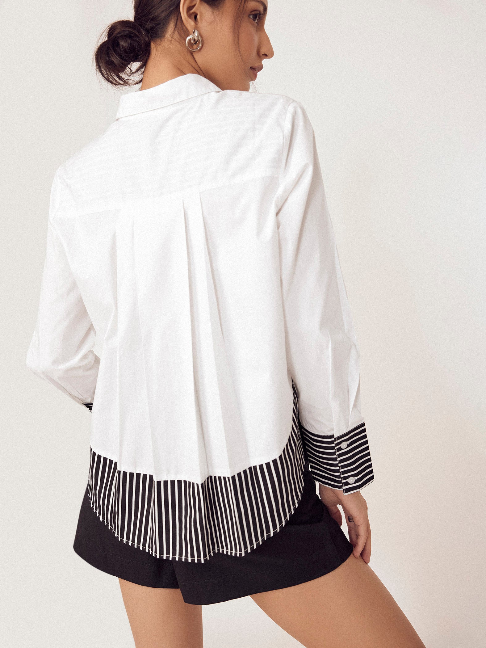 White Striped Flared Back Shirt