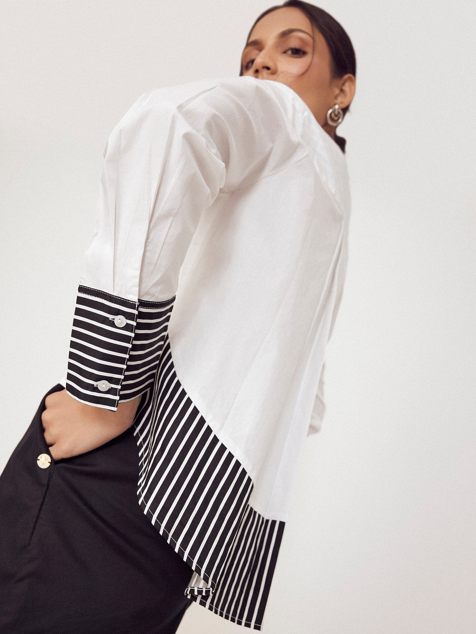 White Striped Flared Back Shirt