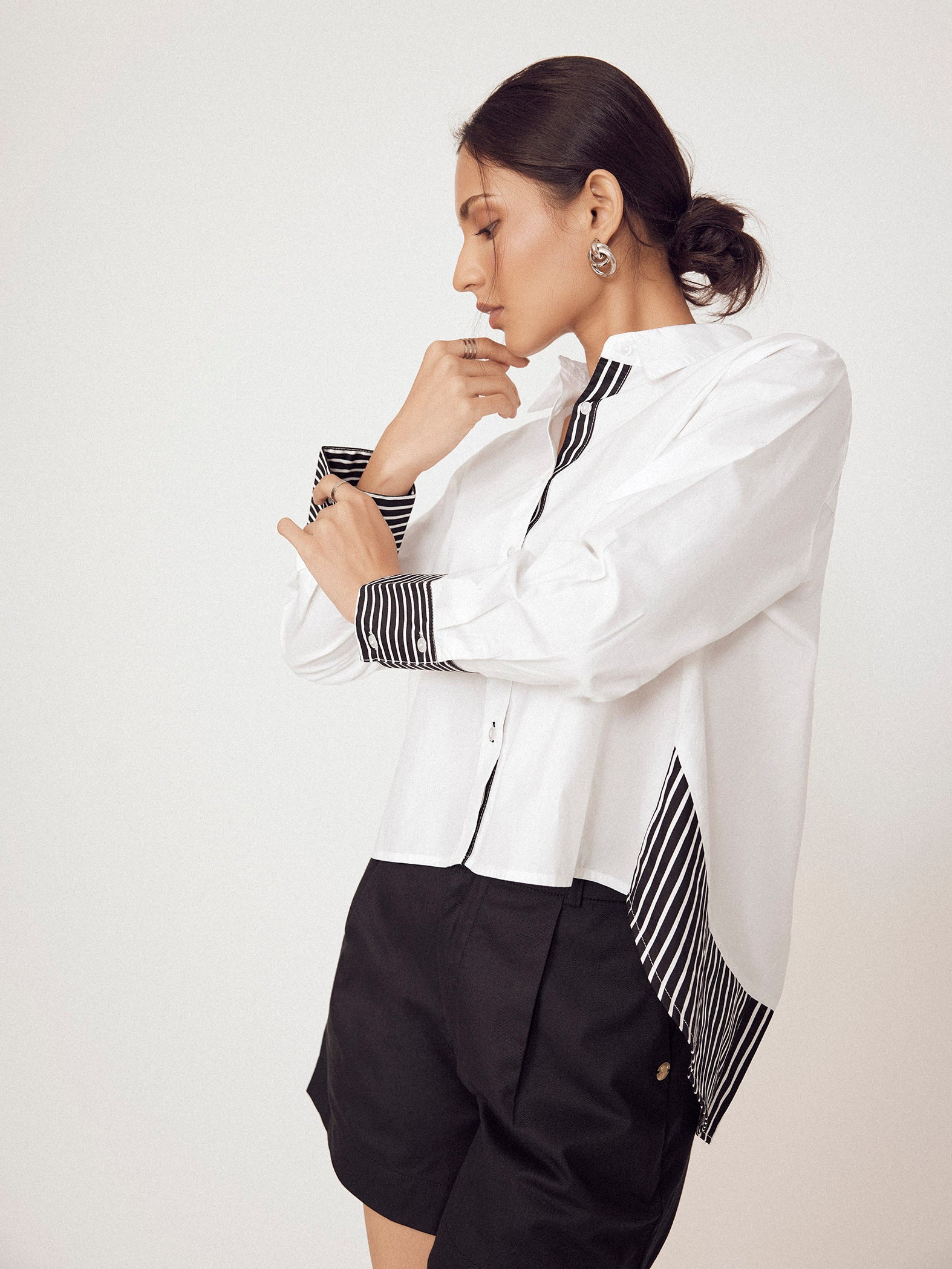 White Striped Flared Back Shirt