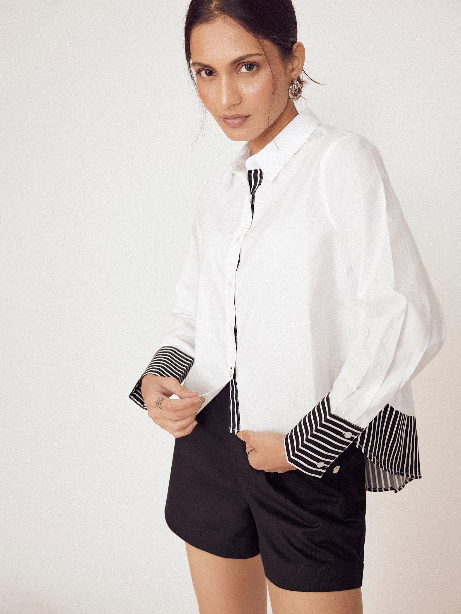 White Striped Flared Back Shirt