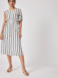 White Striped Kaftan Sleeve Dress
