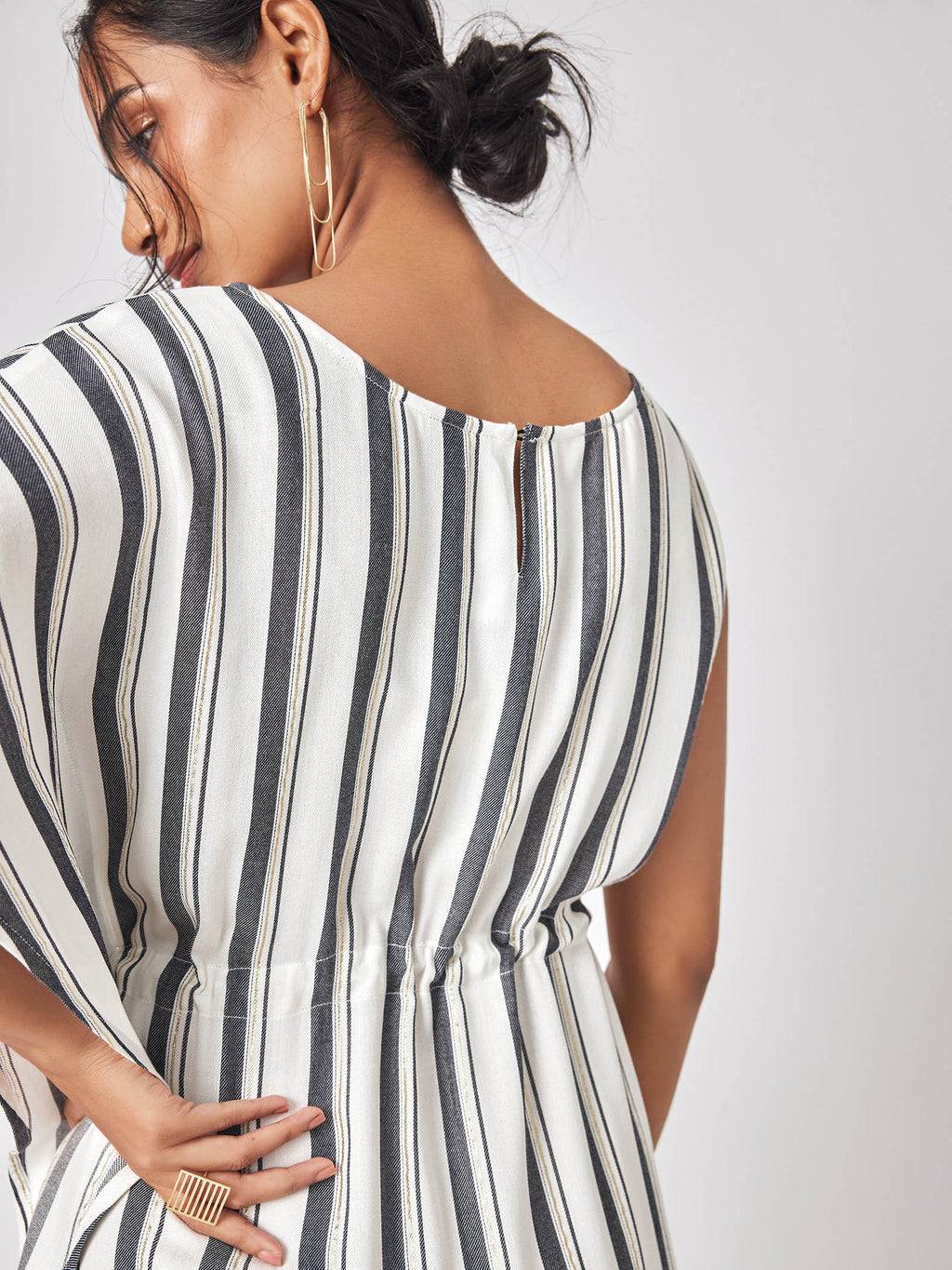 White Striped Kaftan Sleeve Dress