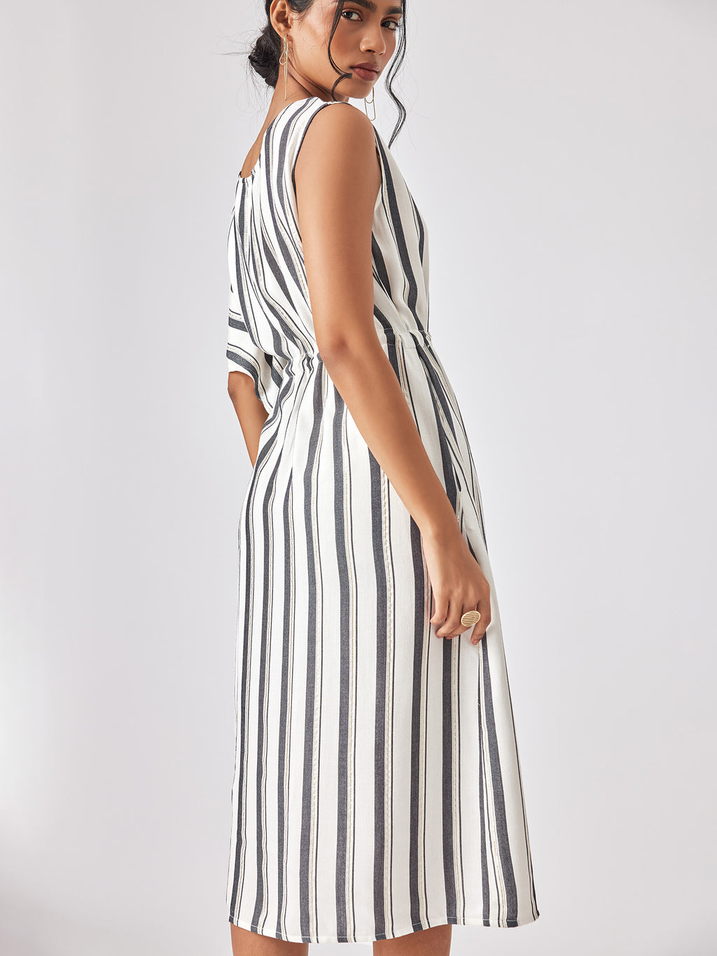 White Striped Kaftan Sleeve Dress