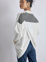 White Striped Overlap Back Shirt