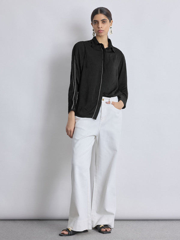 White Twill Flared Pants