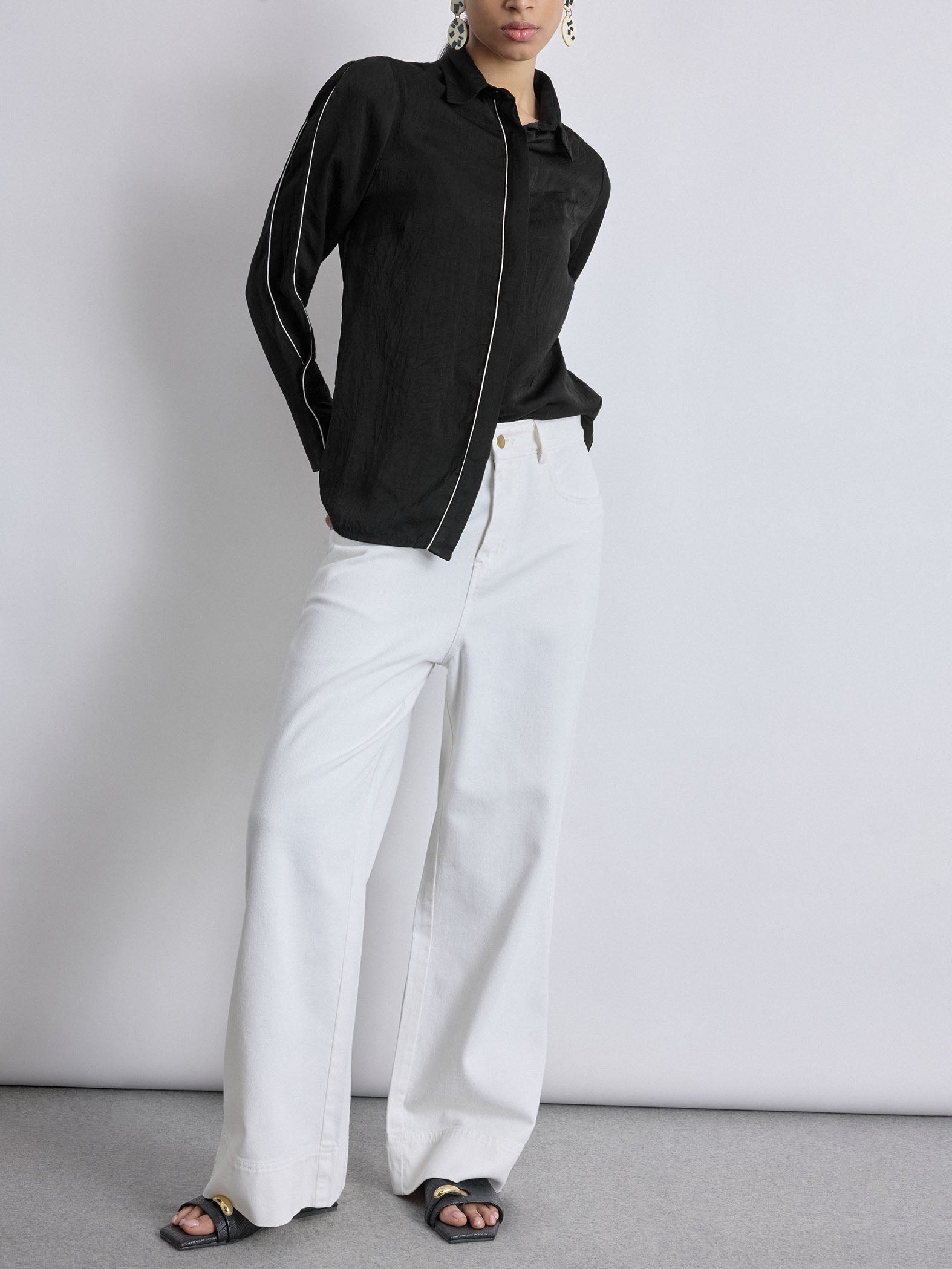 White Twill Flared Pants