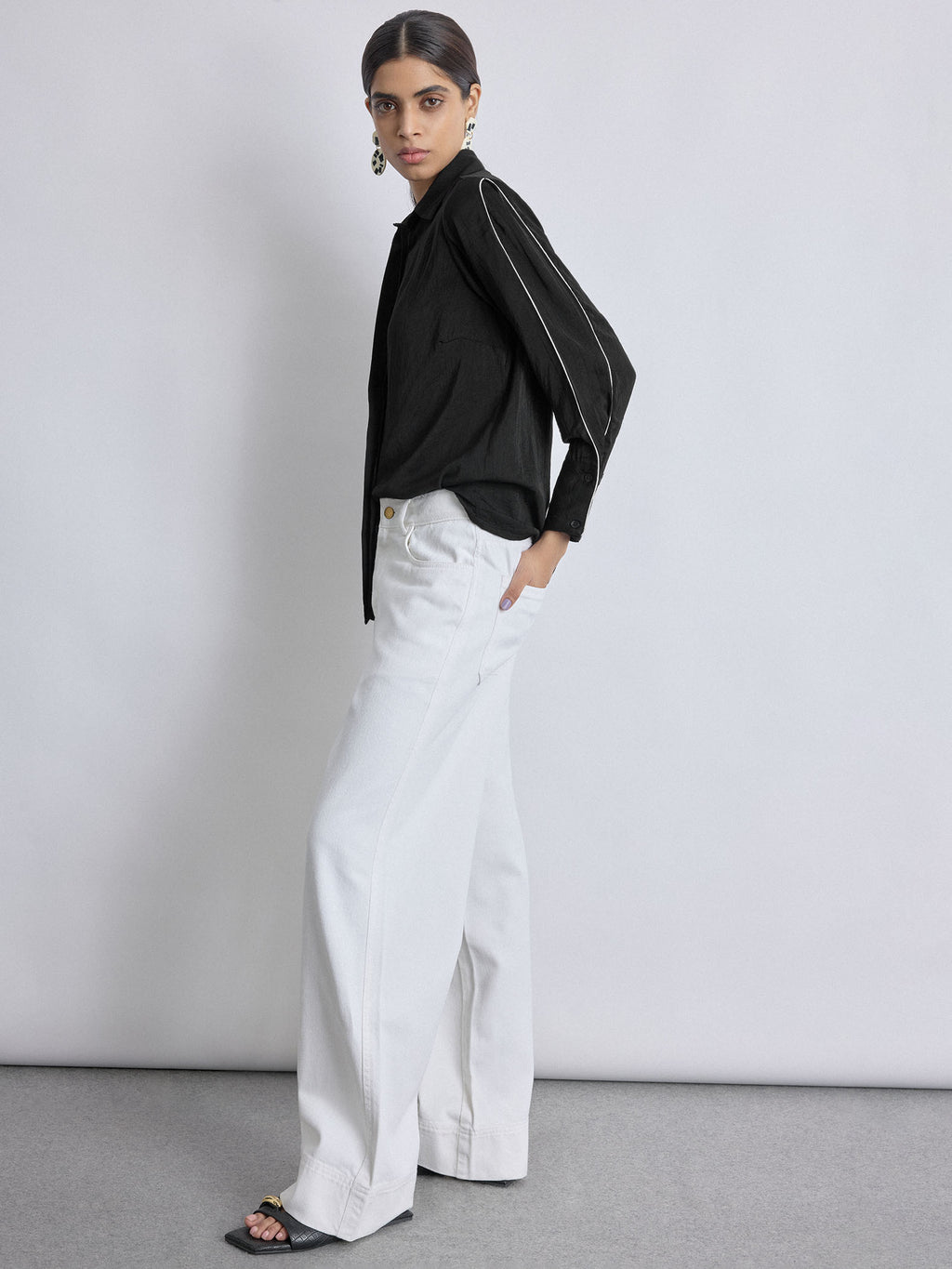 White Twill Flared Pants