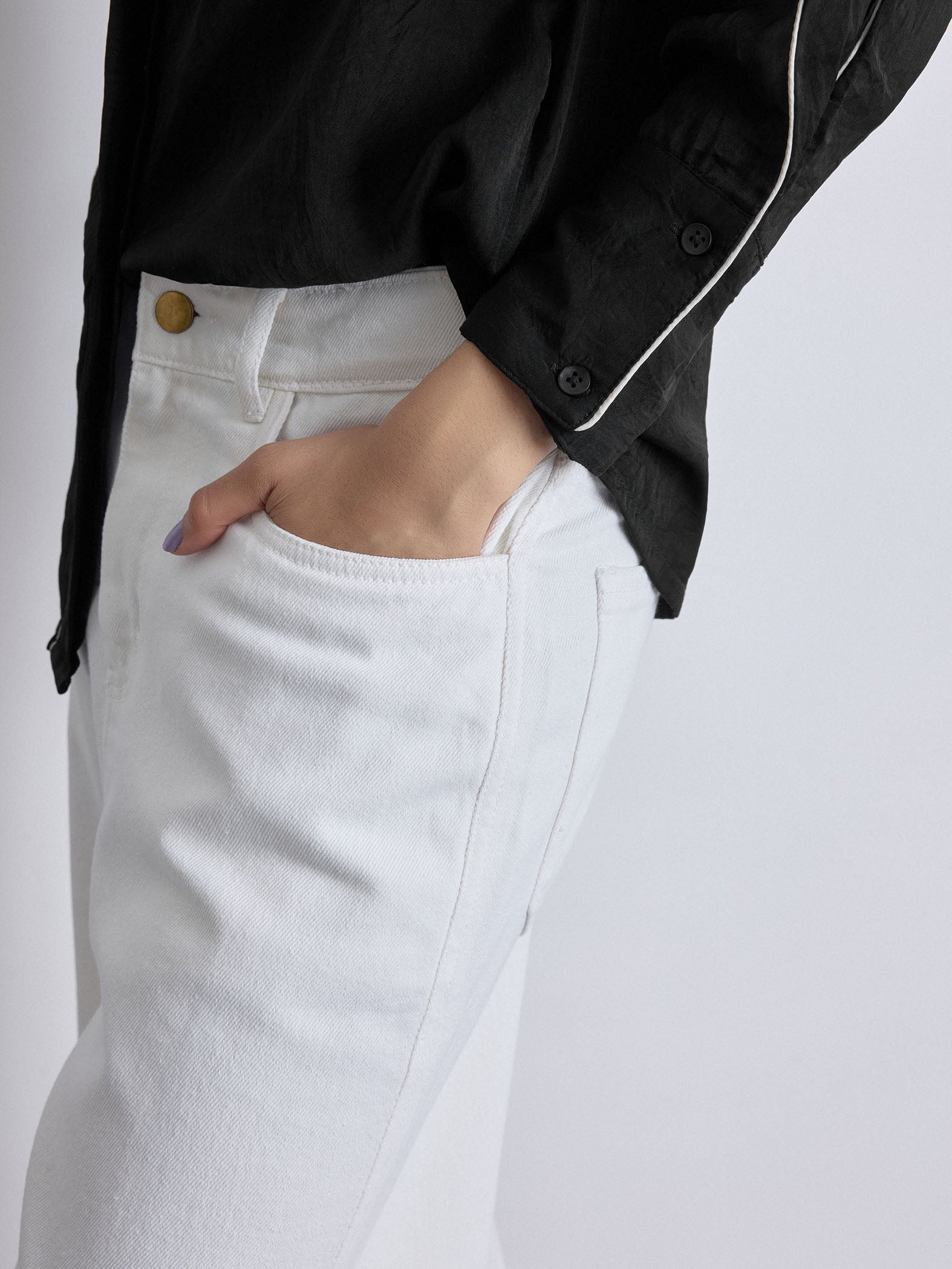 White Twill Flared Pants