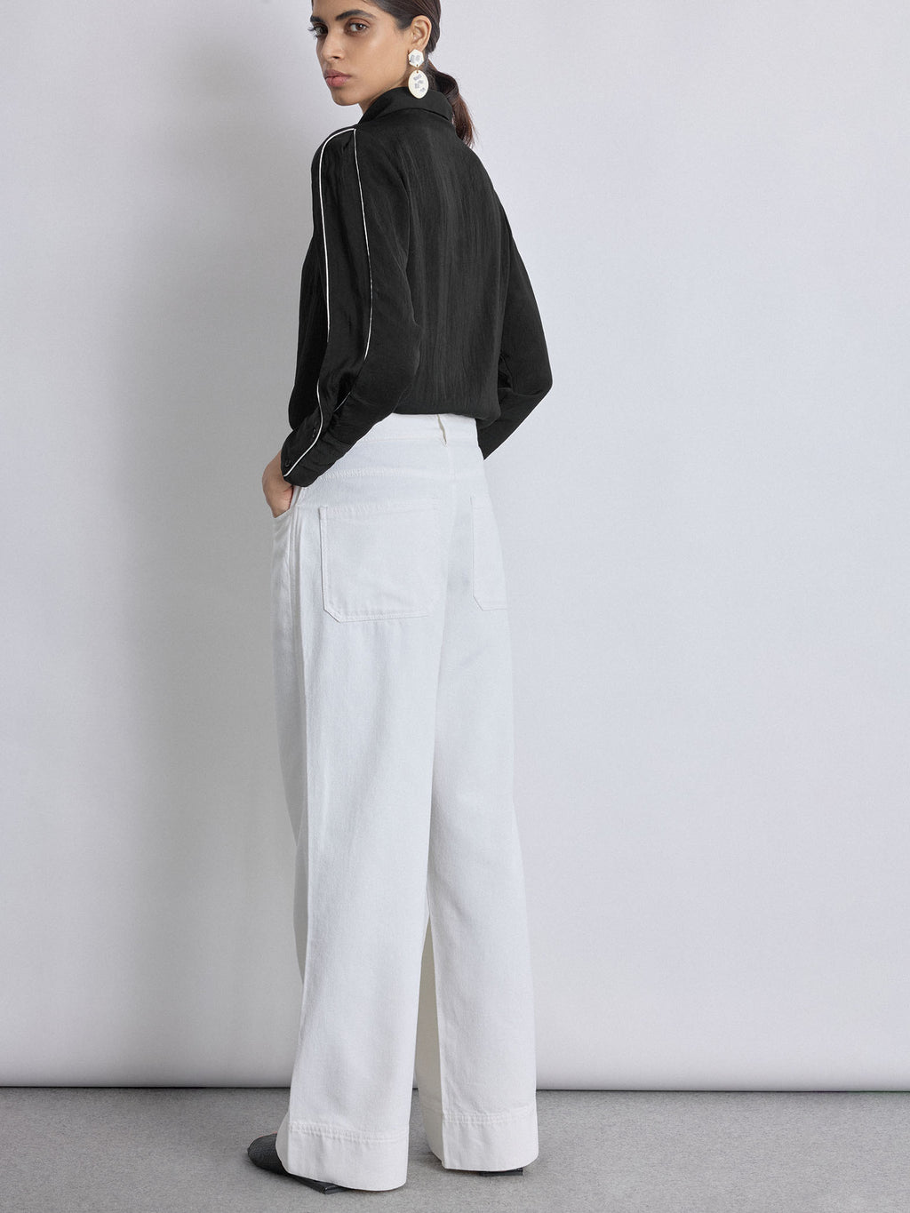 White Twill Flared Pants
