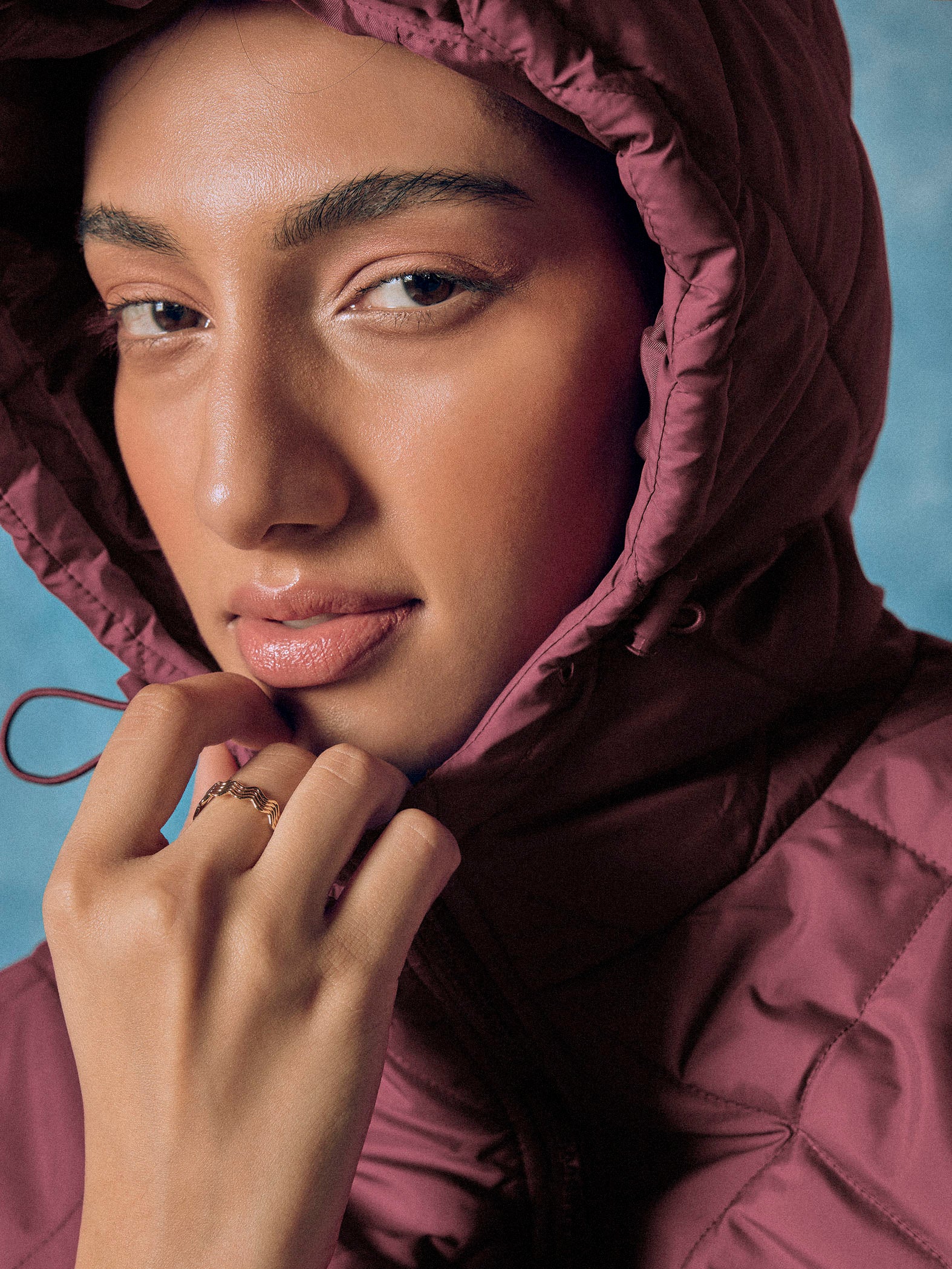 Wine Quilted Hooded Puffer Jacket