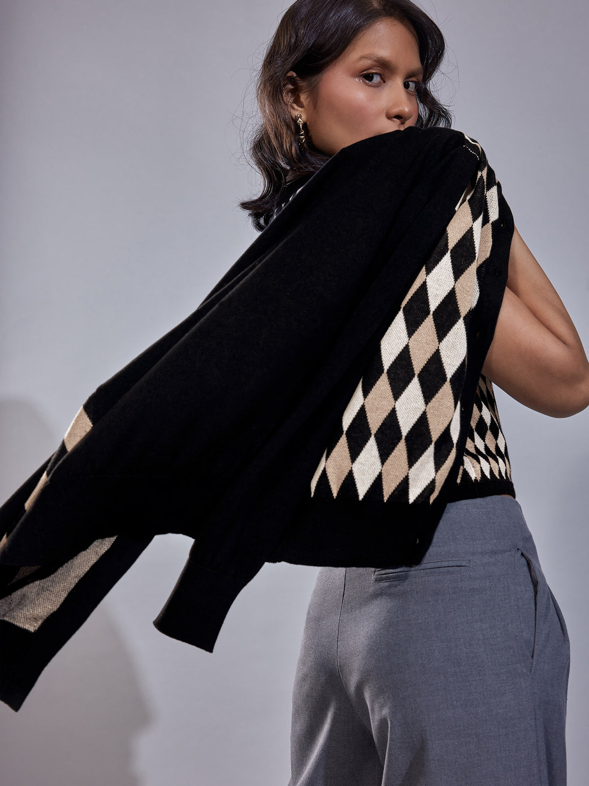 Argyle Round Neck Cardigan