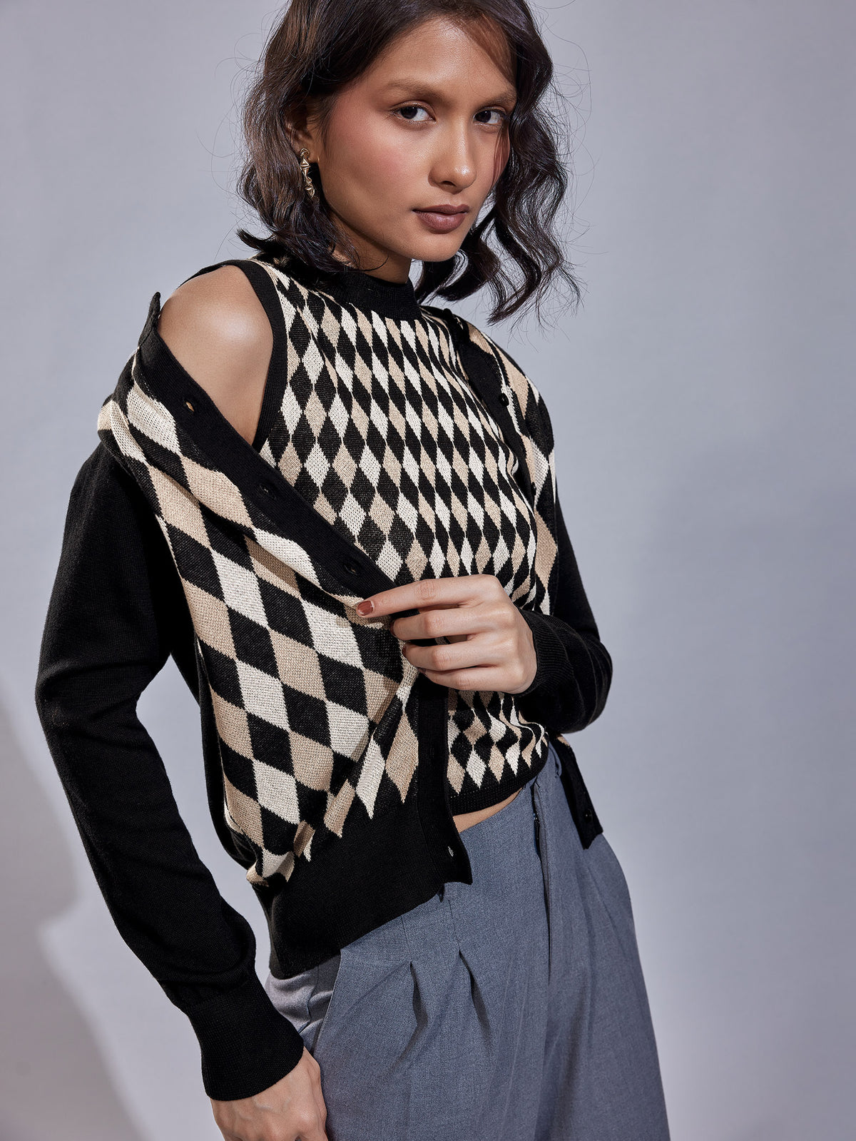 Argyle Round Neck Cardigan