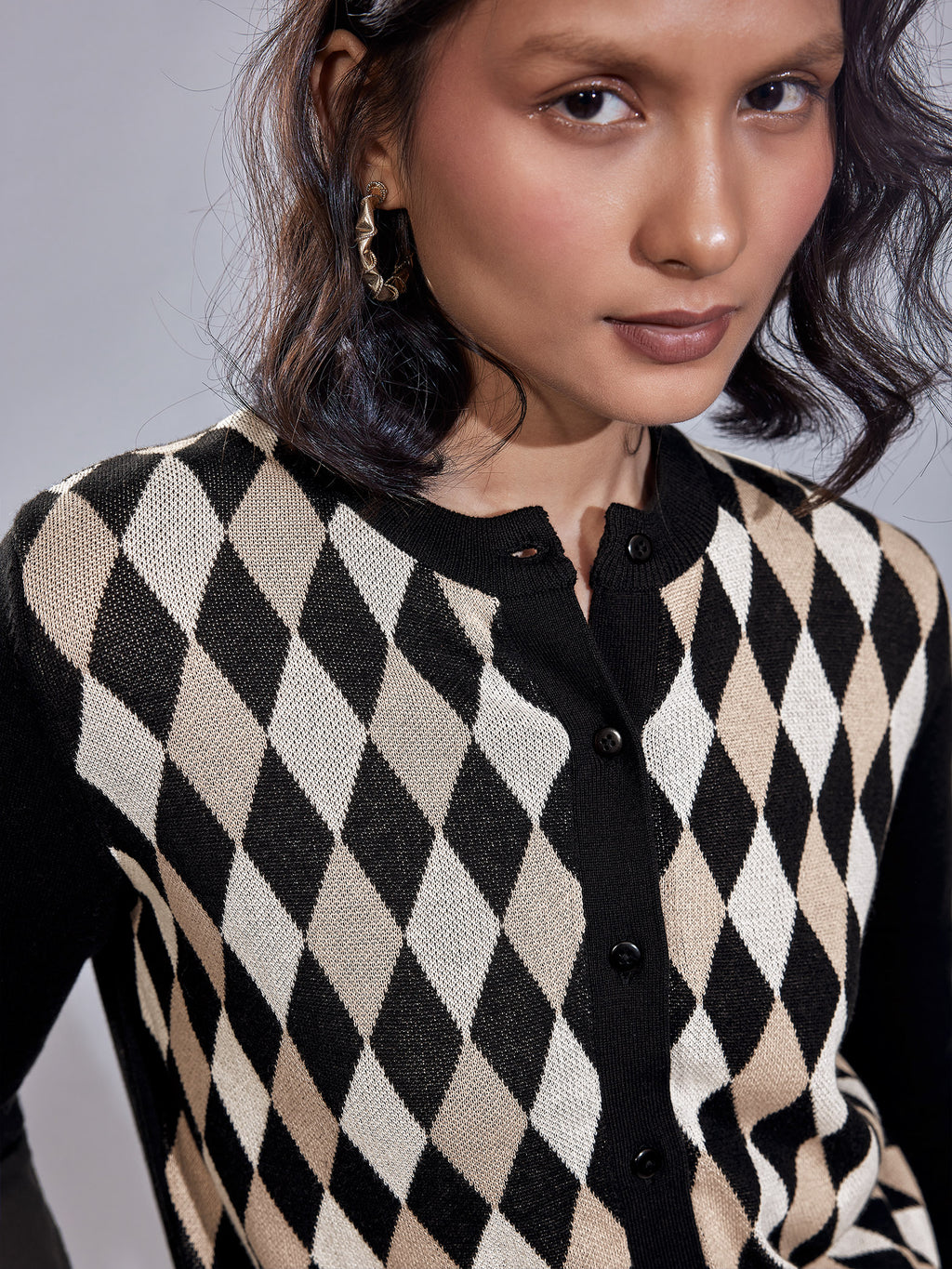 Argyle Round Neck Cardigan