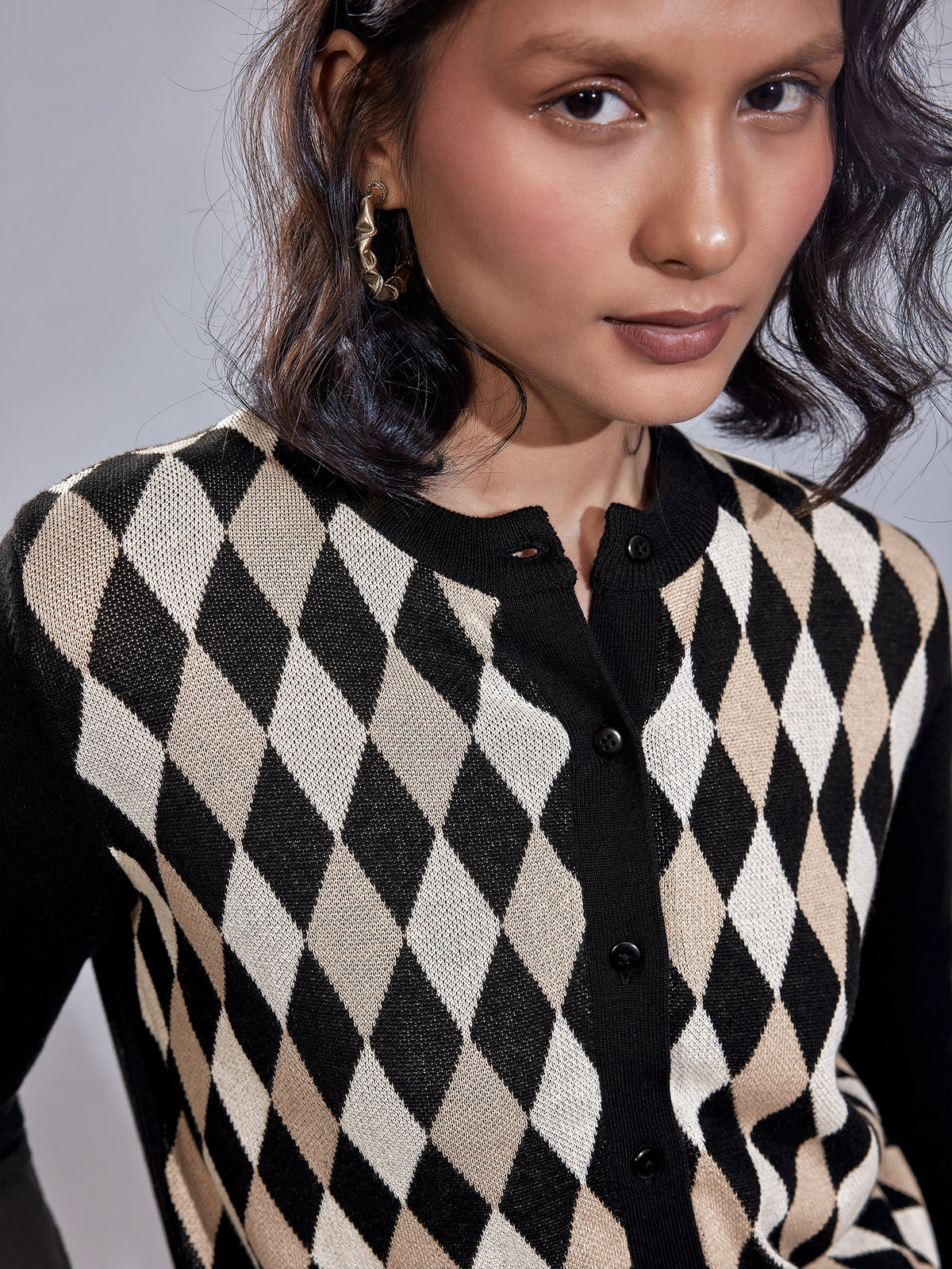 Argyle Round Neck Cardigan