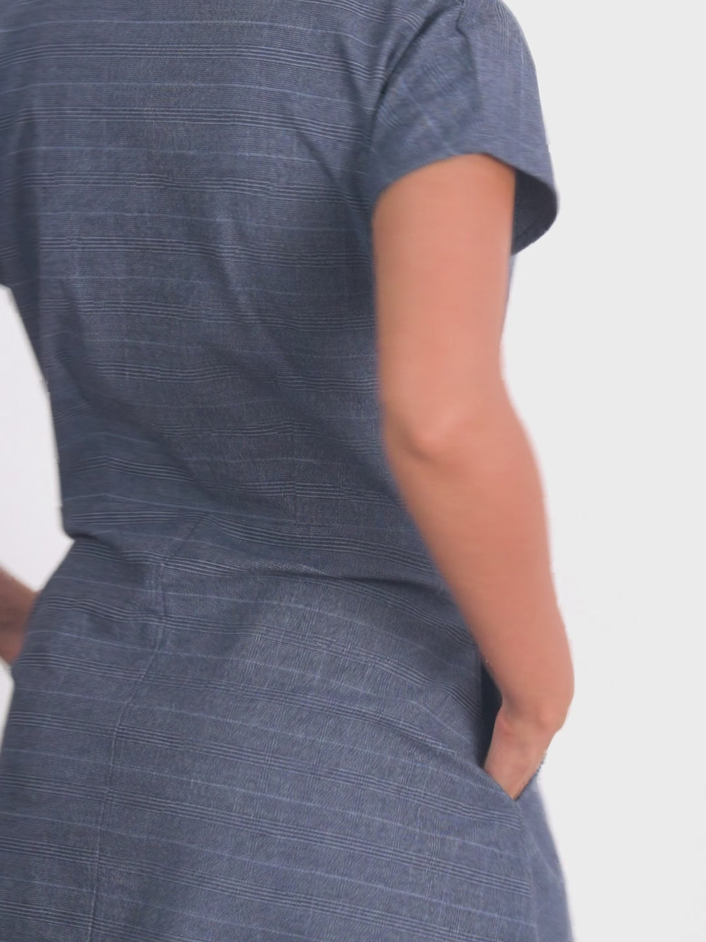 Royal Blue Checked Pleated Dress
