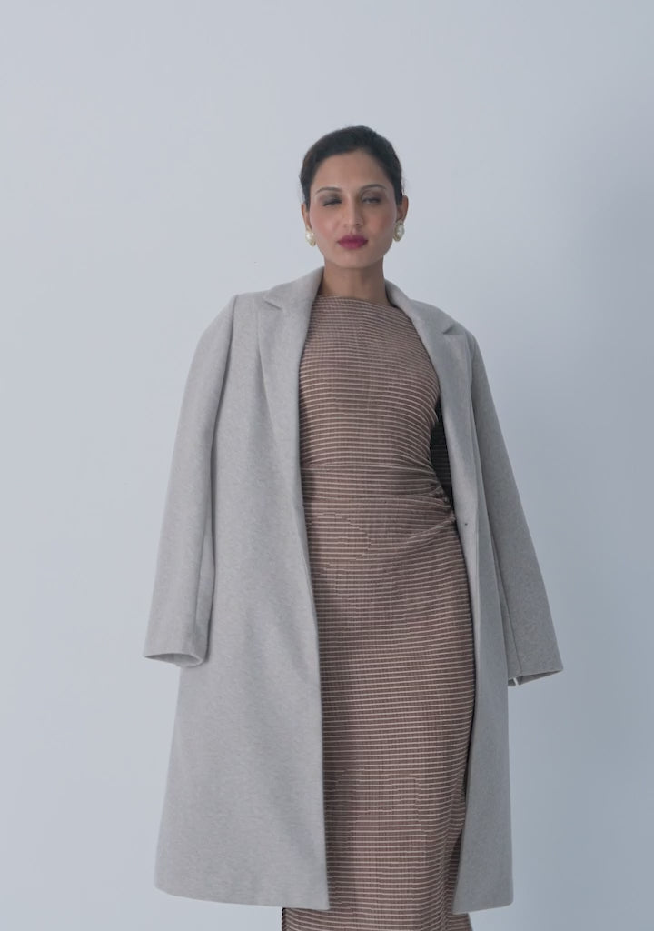 Cocoa Striped Ruched Midi Dress