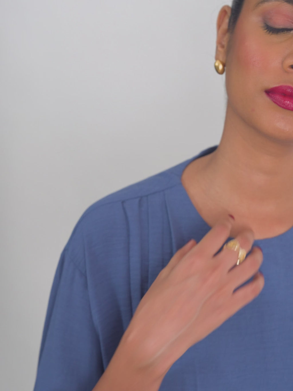 Azure Brooch Detail Pleated Top