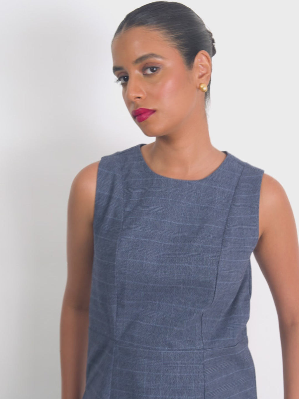 Royal Blue Checked Side Slit Top