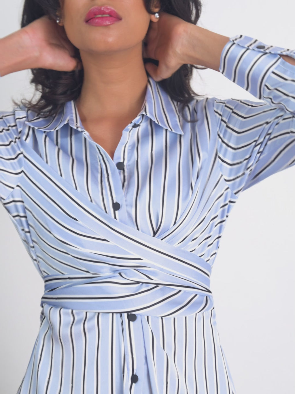 Ice Twist Wrap Striped Dress