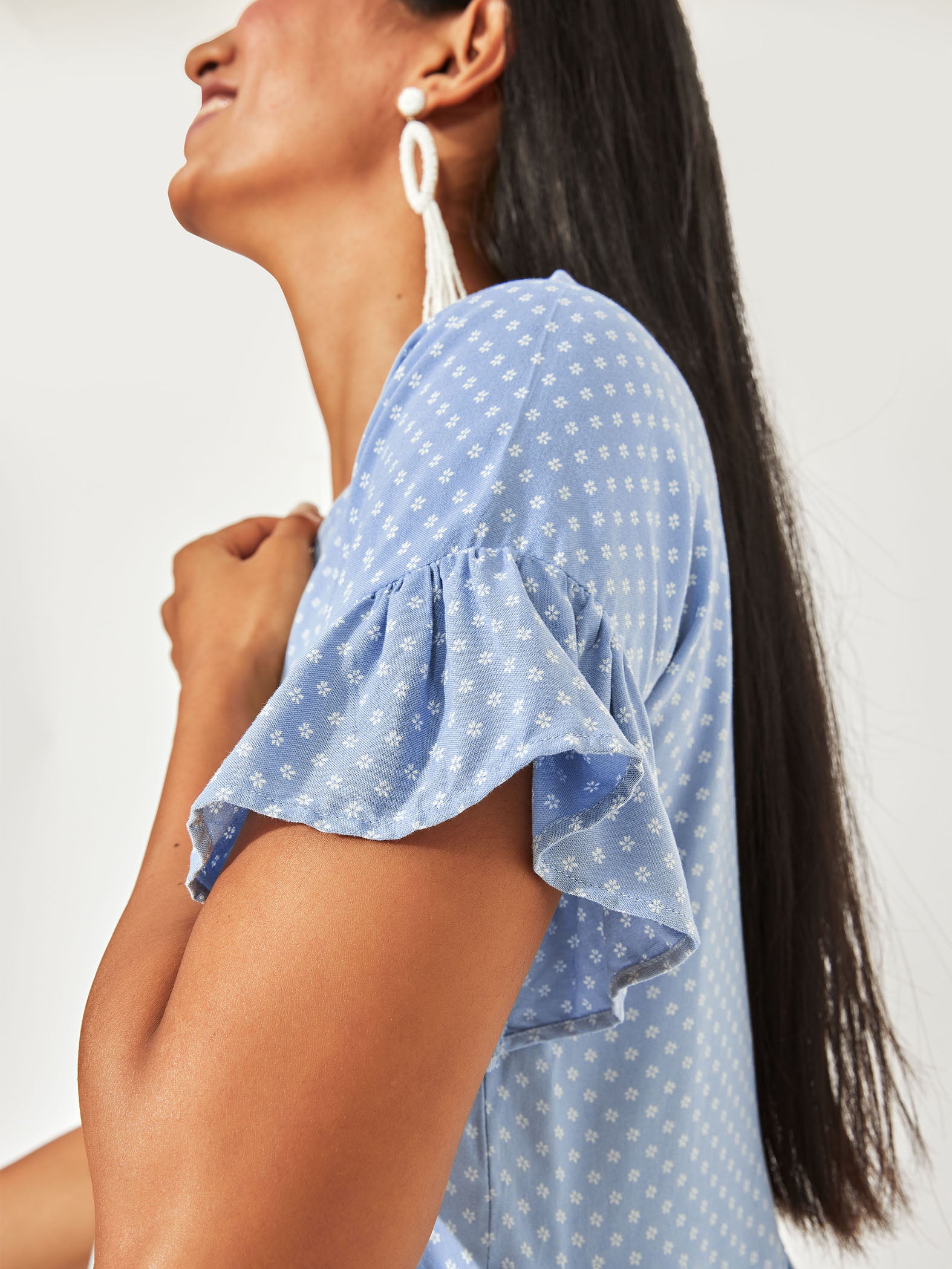 Aqua Polka Ruffle Top