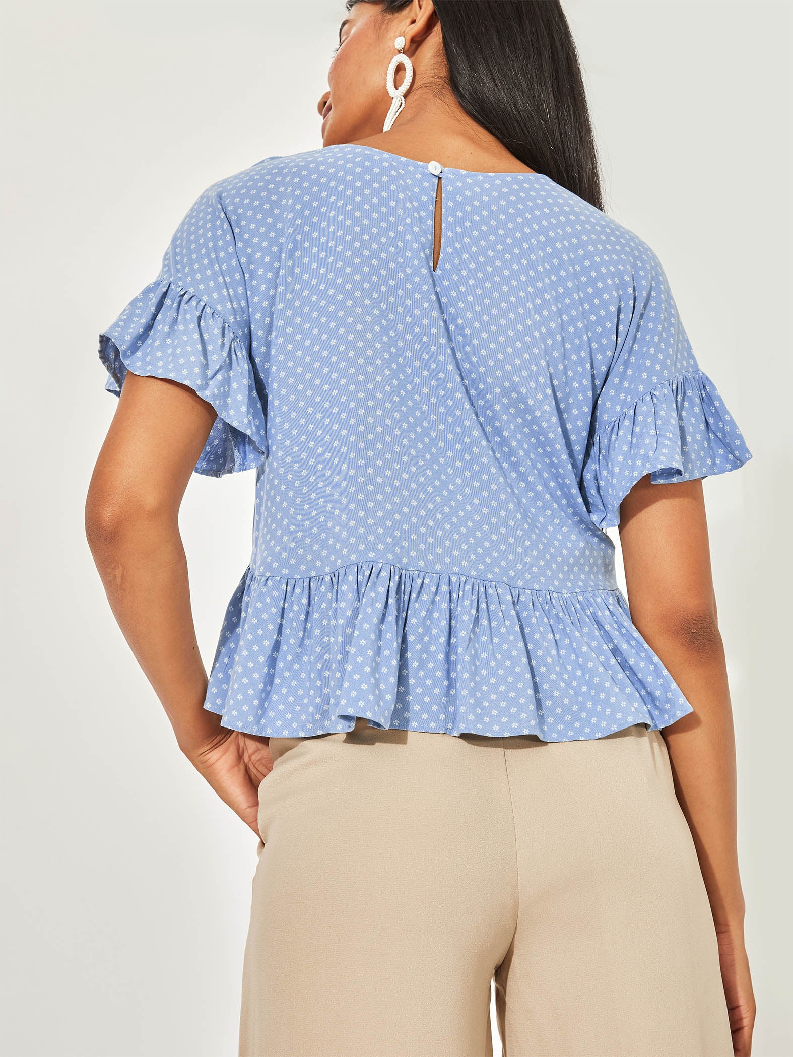 Aqua Polka Ruffle Top